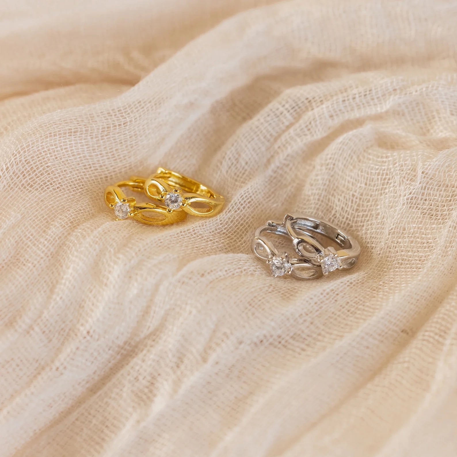 Diamond Infinity Hoops Silver 18K Gold Plated