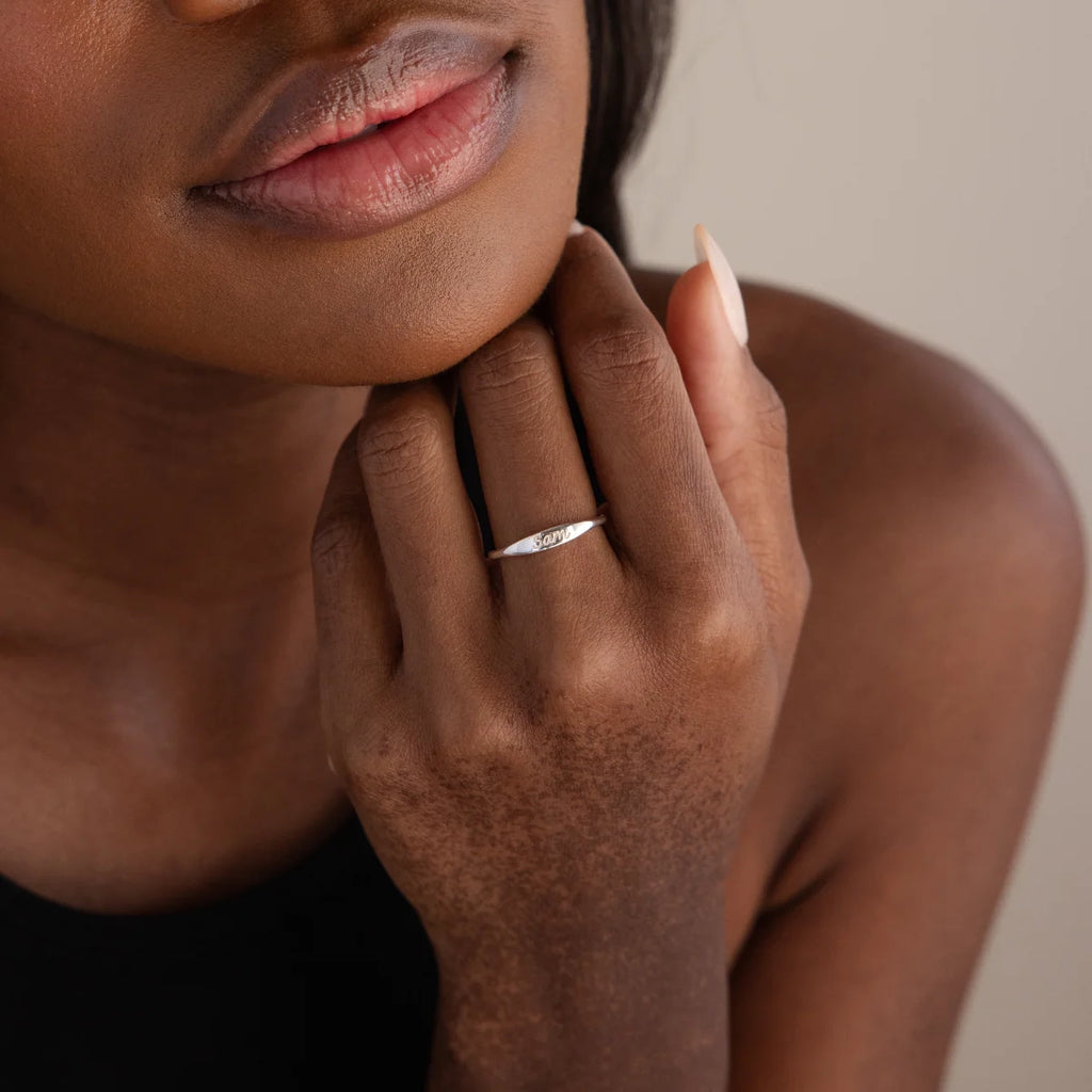 Ann Skinny Name Ring Silver 18K Gold Plated