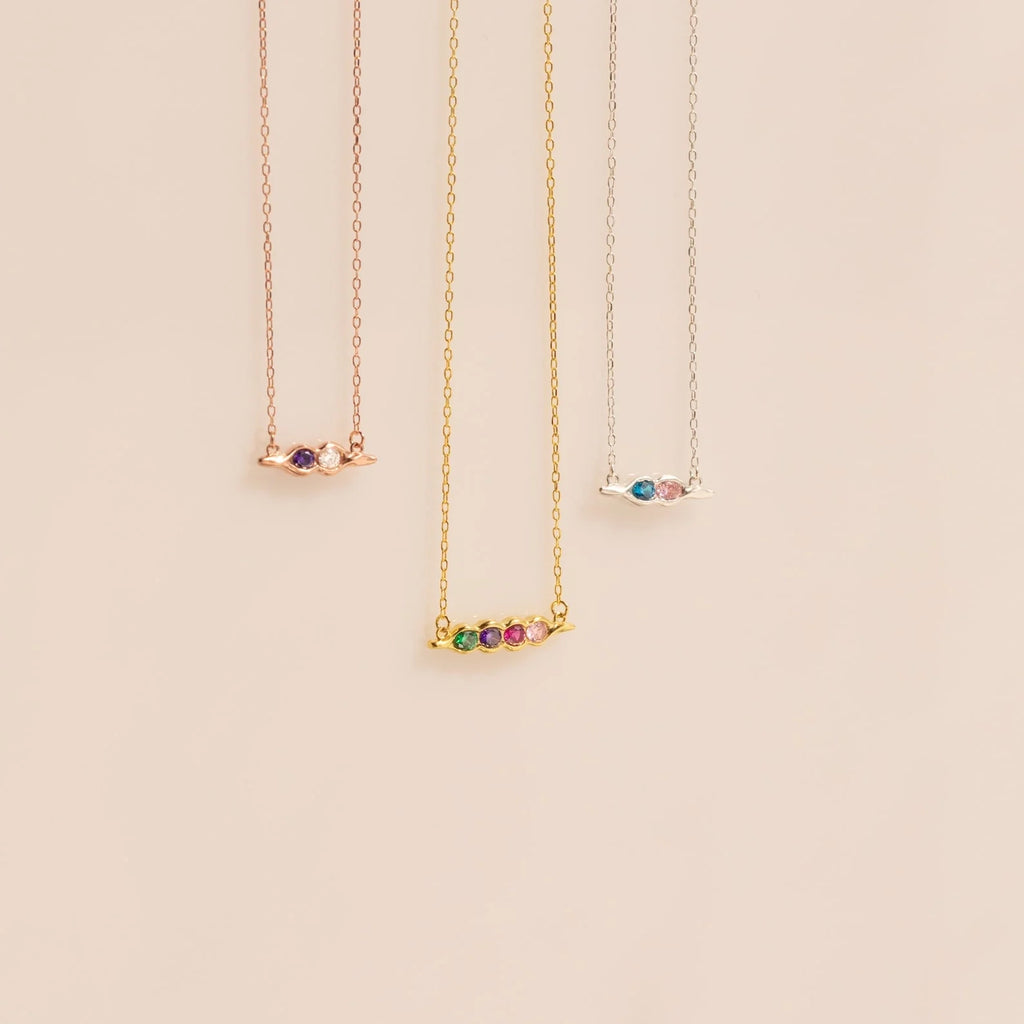 Horizontal Pod Birthstone Necklace Silver 18K Gold Plated