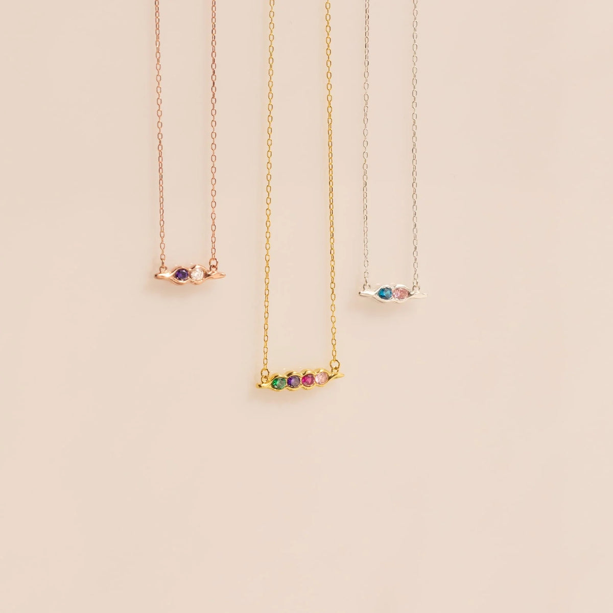 Horizontal Pod Birthstone Necklace Silver 18K Gold Plated