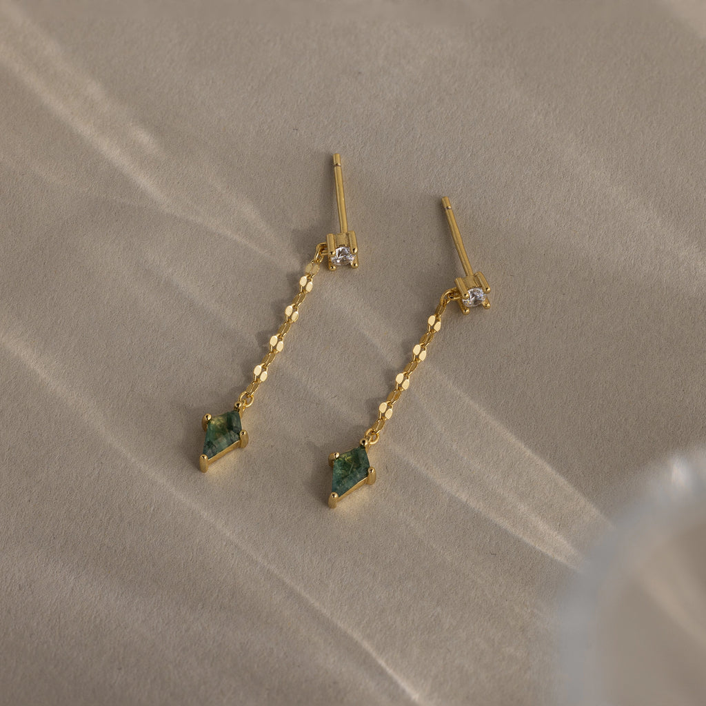 Agate Diamond Dangle Earrings Silver 18K Gold Plated