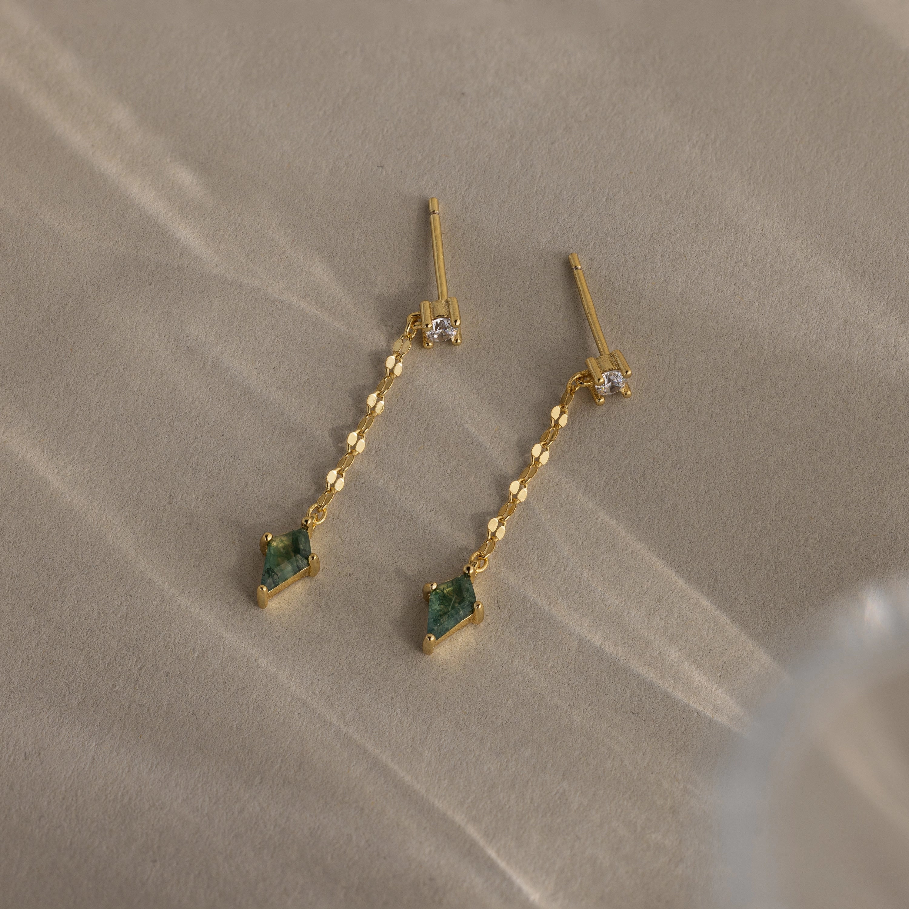 Agate Diamond Dangle Earrings Silver 18K Gold Plated