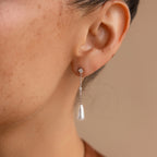 Diamond Pearl Chain Earrings Silver 18K Gold Plated