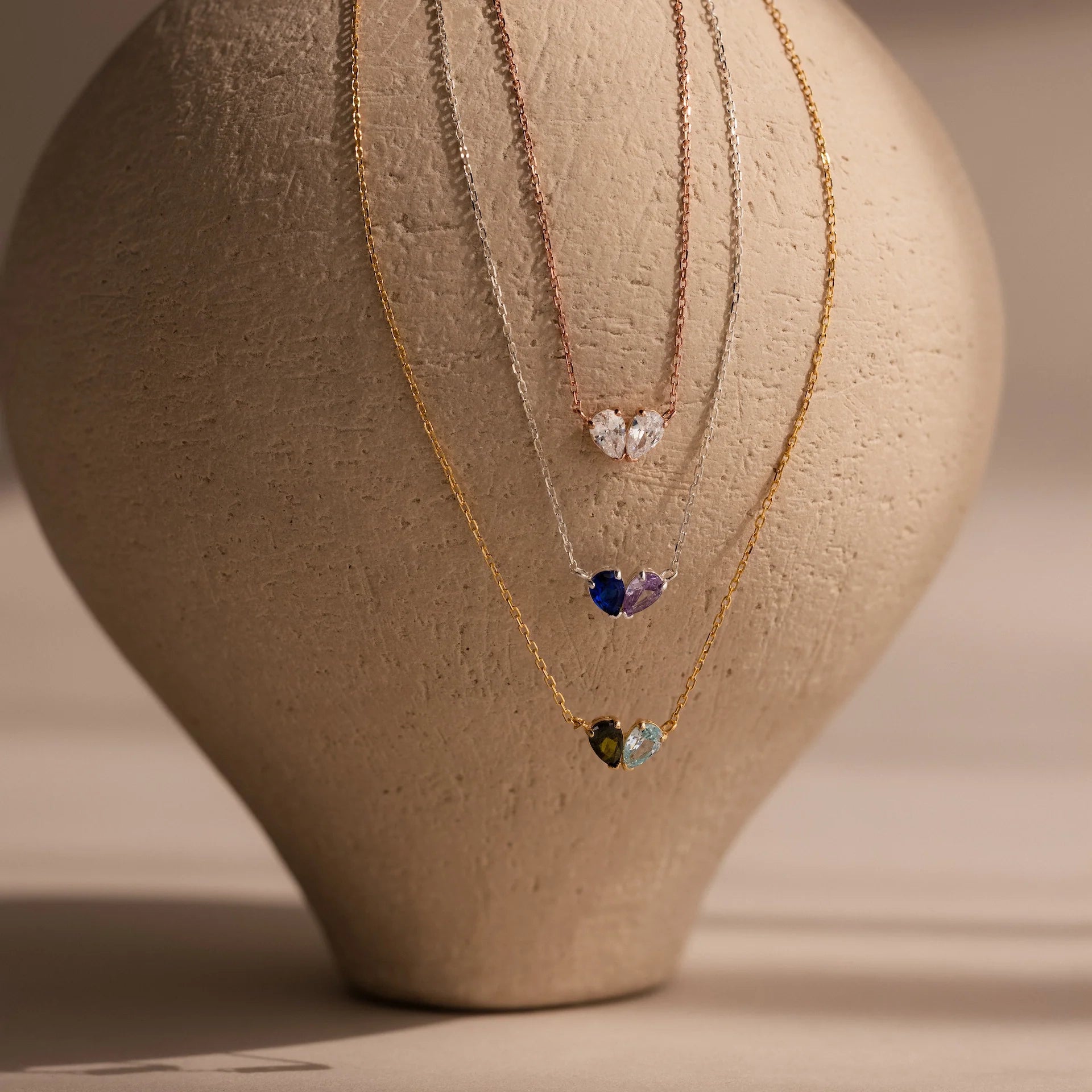 Toi et Moi Teardrop Heart Necklace  Silver 18K Gold Plated