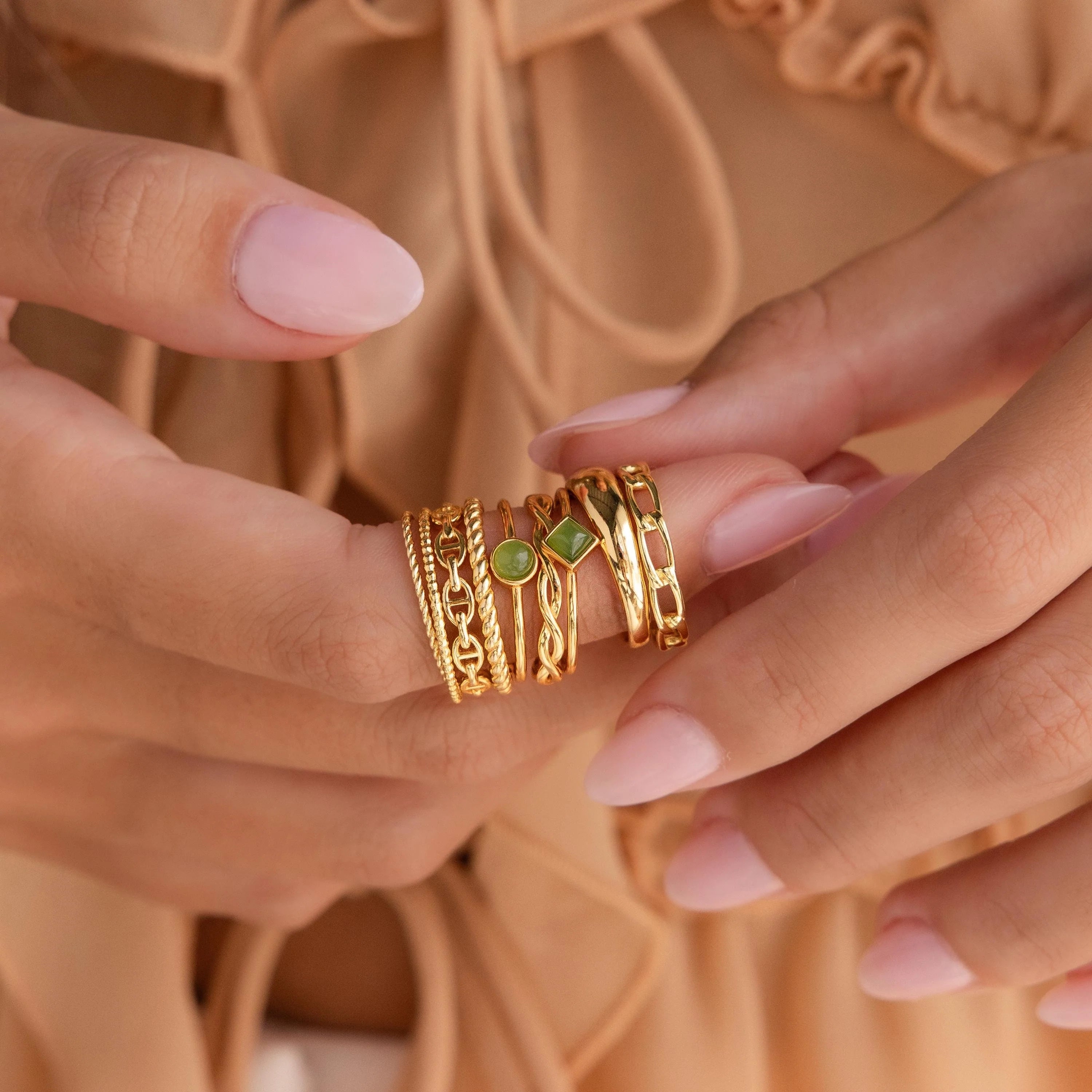 Dainty Jade Ring Set Silver 18K Gold Plated