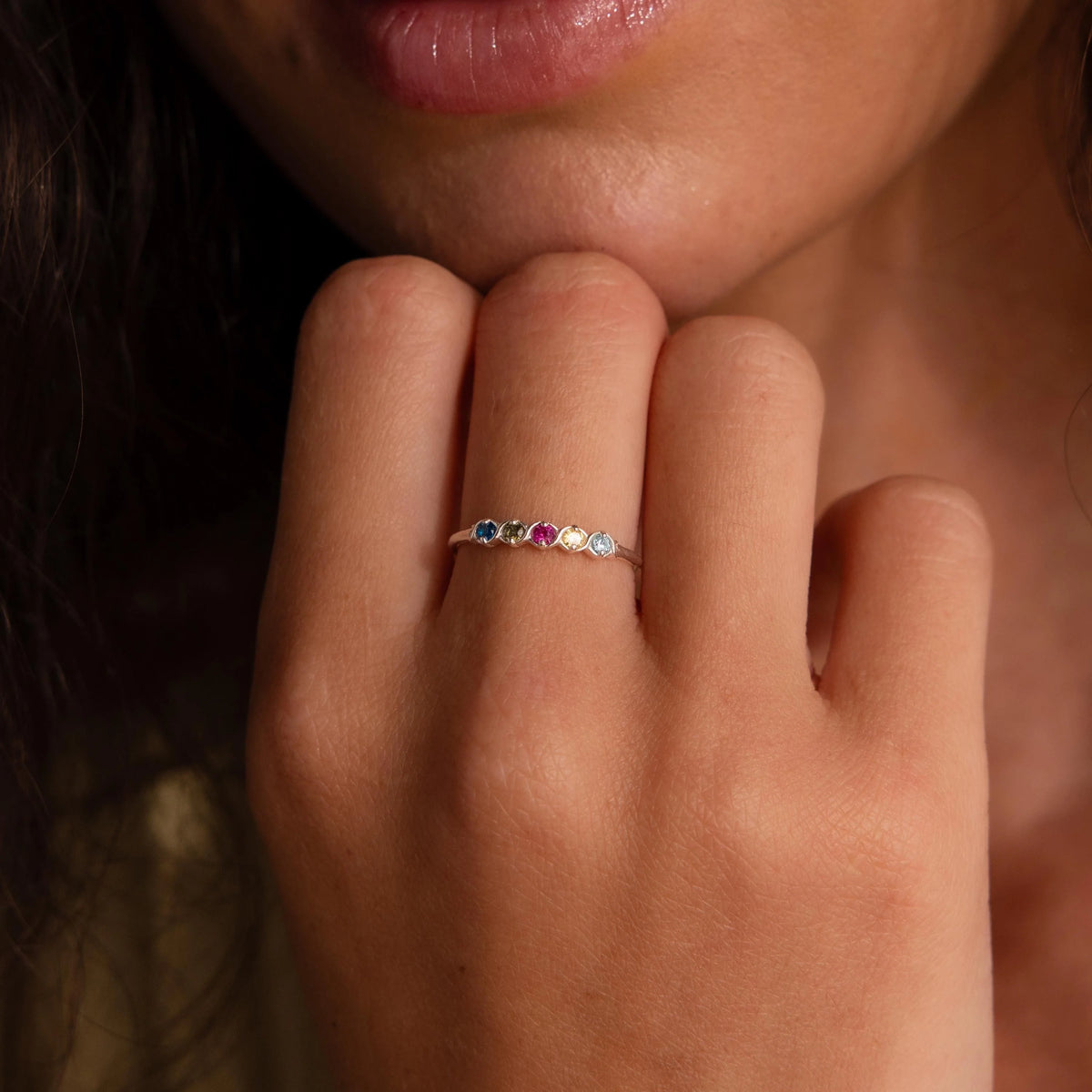 Woven Multiple Birthstone Ring Silver 18K Gold Plated