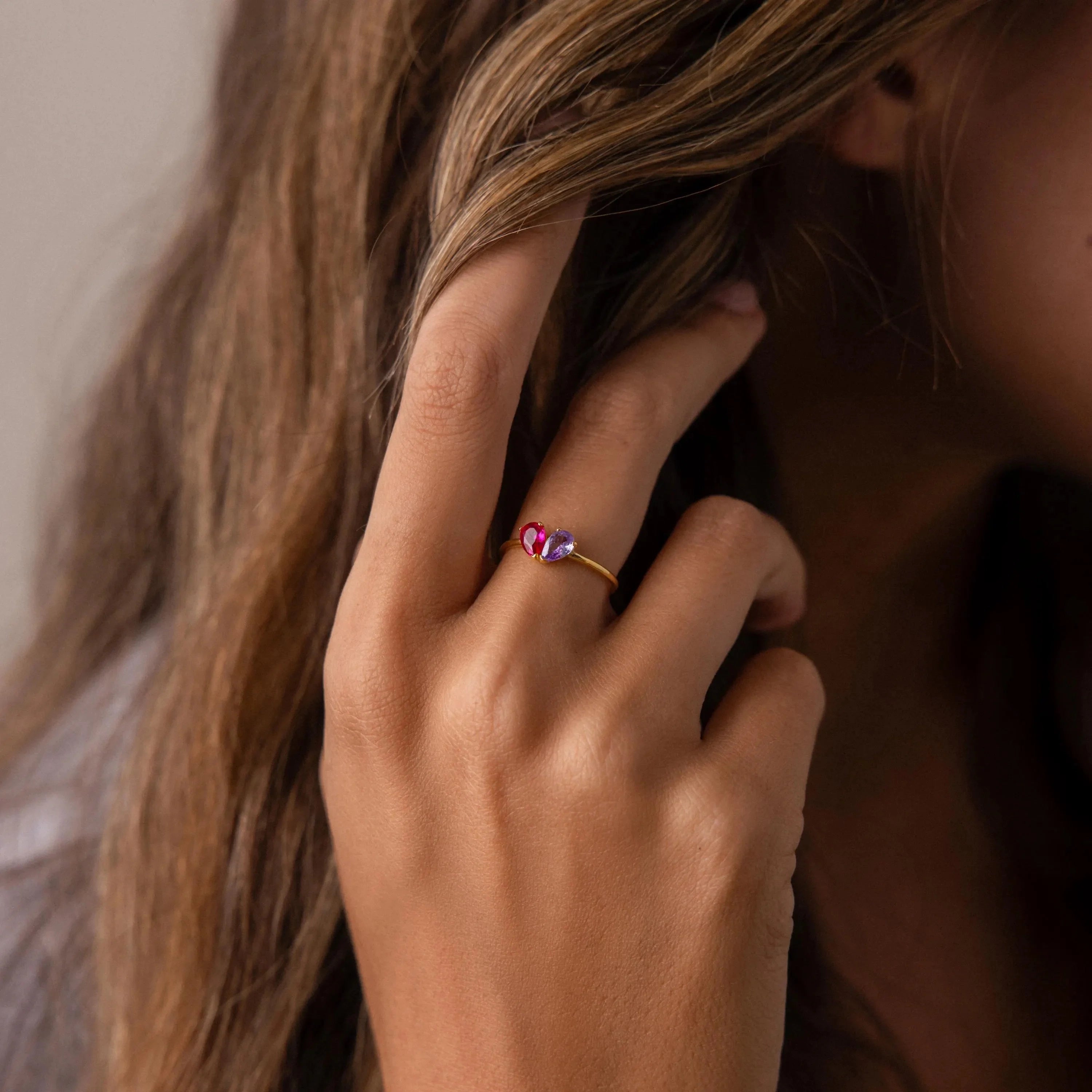 Toi et Moi Teardrop Heart Ring Silver 18K Gold Plated
