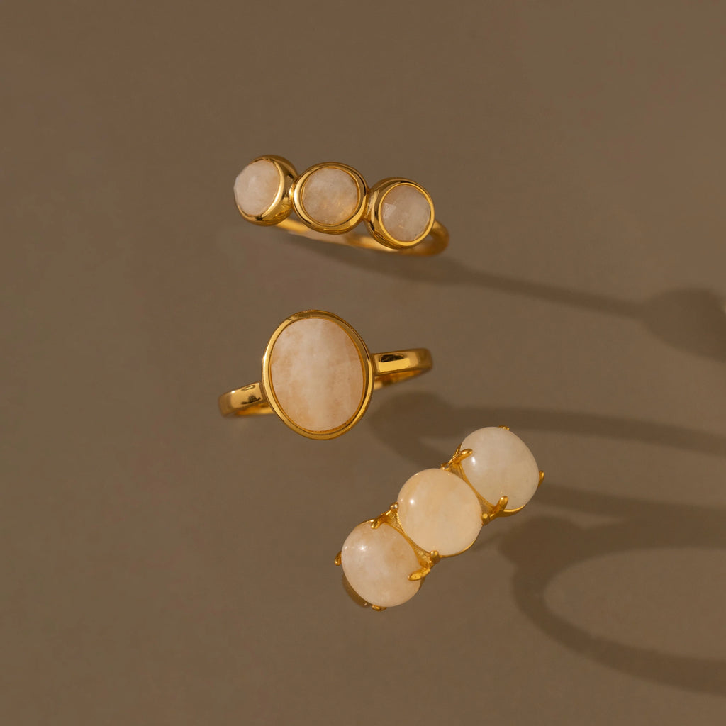 Moonstone Cluster Ring Silver 18K Gold Plated