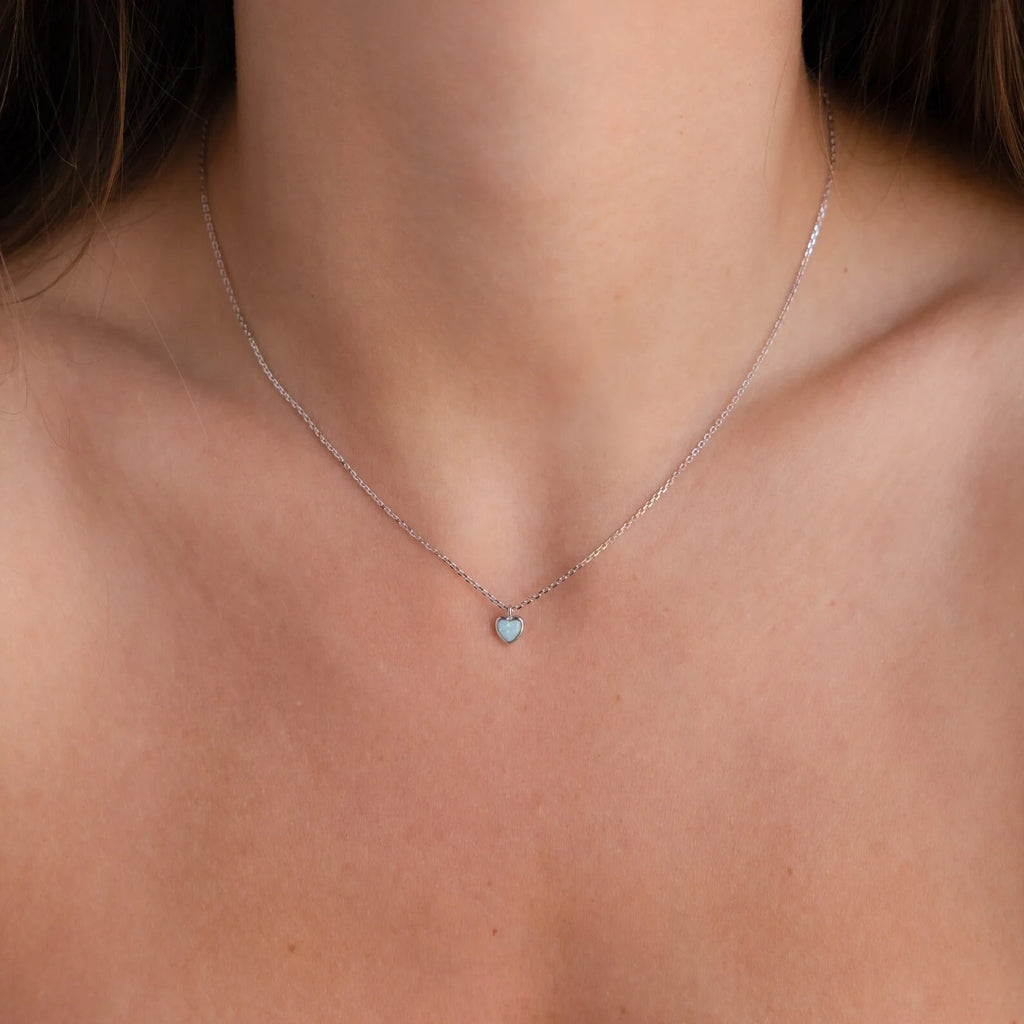 Tiny Opal Heart Necklace  Silver 18K Gold Plated