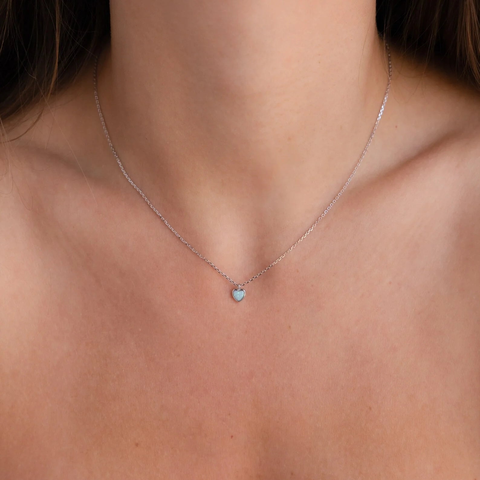 Tiny Opal Heart Necklace  Silver 18K Gold Plated
