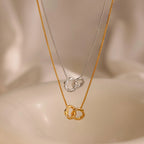 Interlocking Pave Charm Necklace  Silver 18K Gold Plated