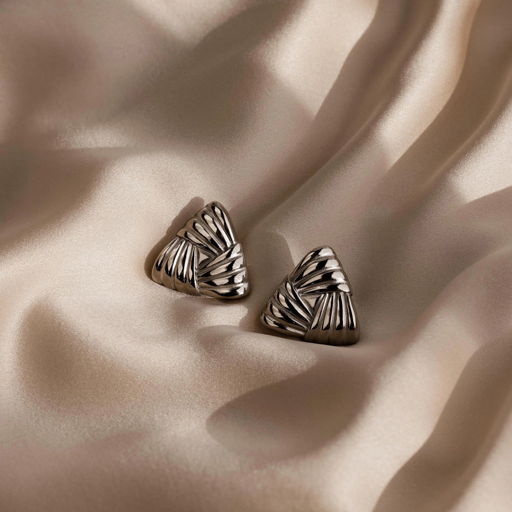 Chunky Triangle Knot Studs Silver 18K Gold Plated
