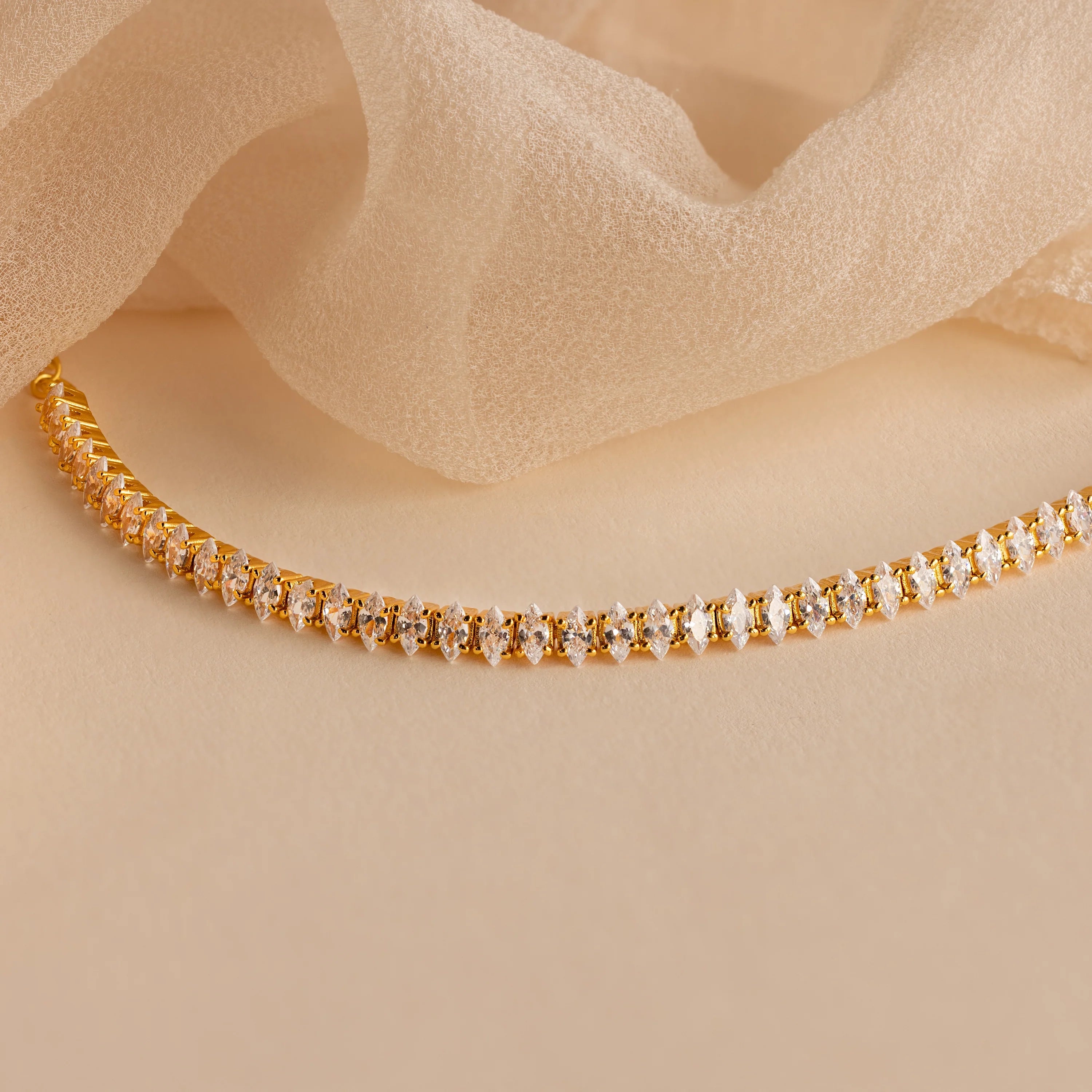 Marquise Cut Diamond Tennis Bracelet Silver 18K Gold Plated