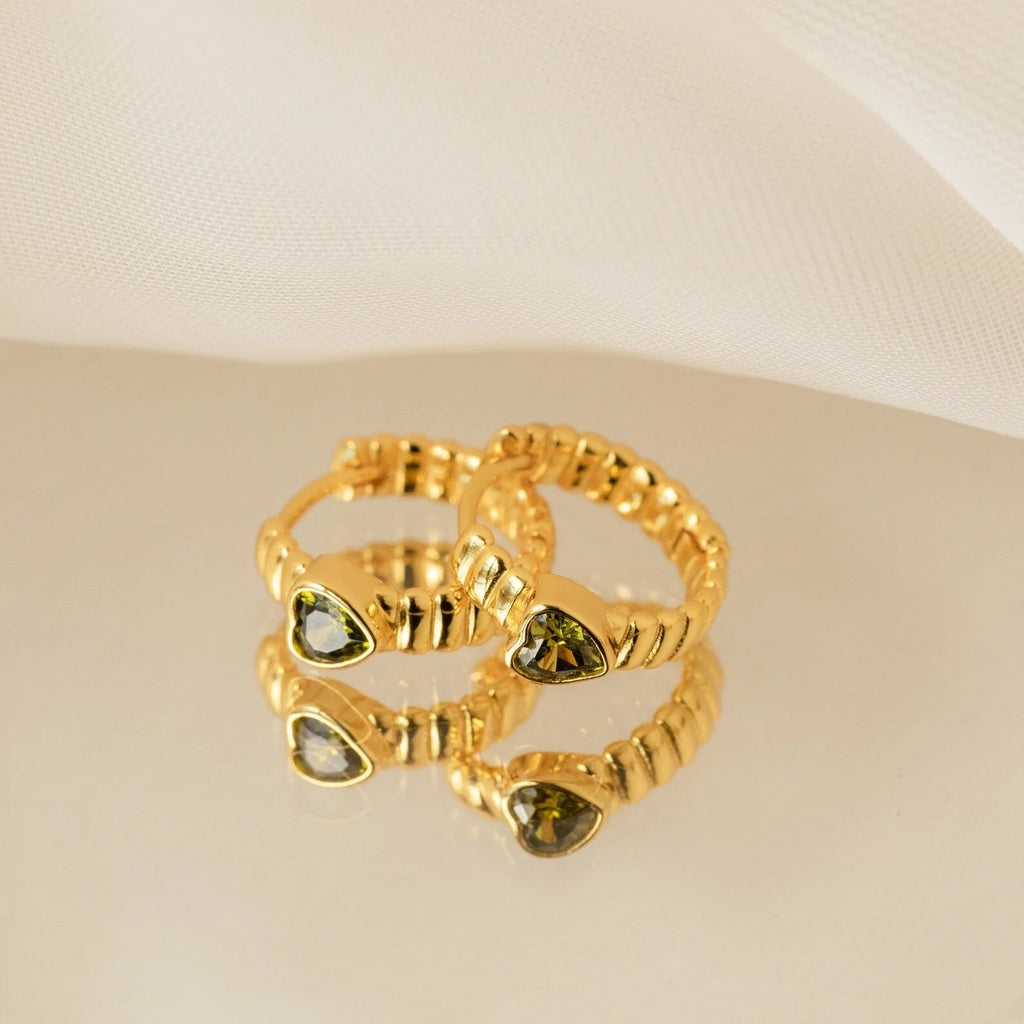 Peridot Heart Huggie Earrings