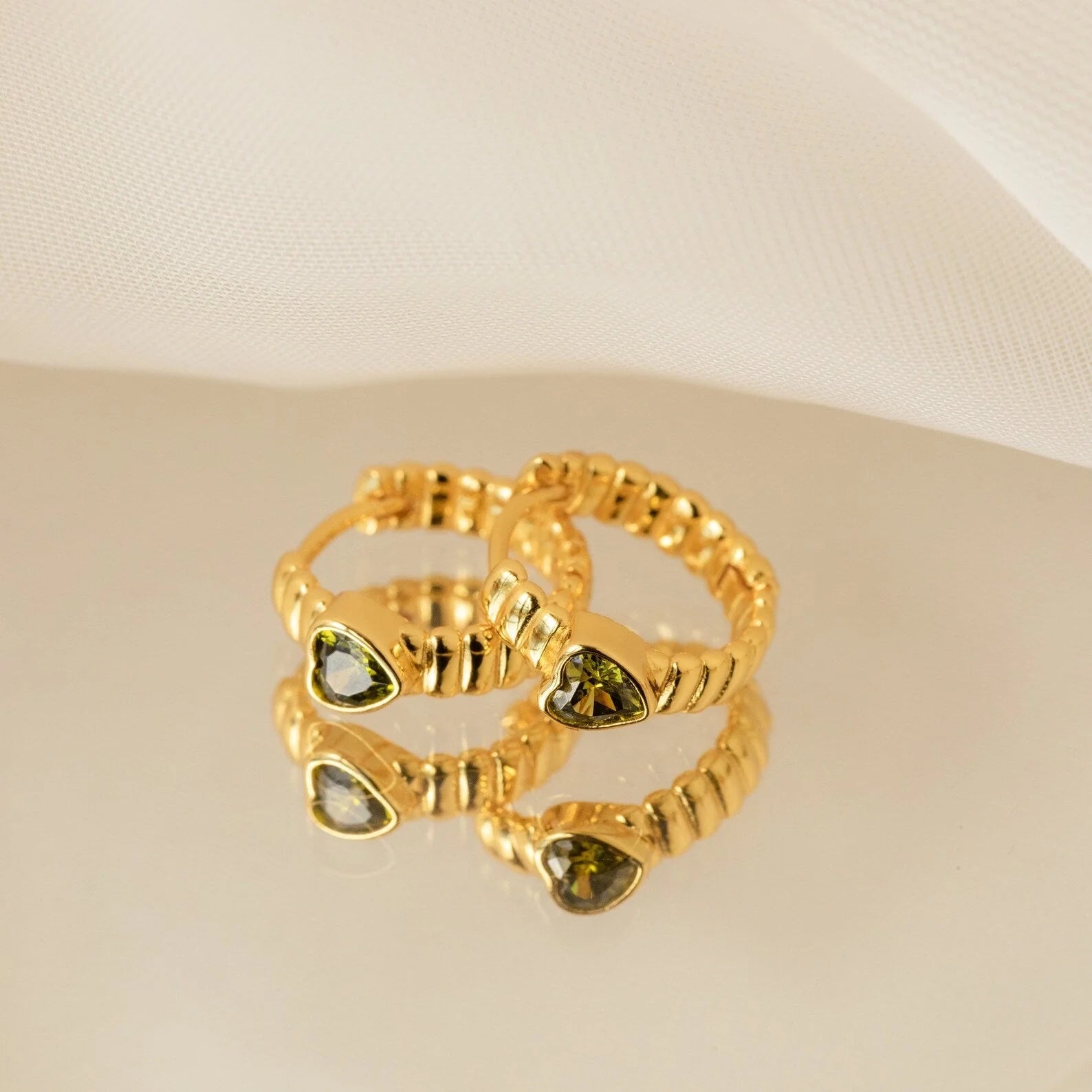Peridot Heart Huggie Earrings