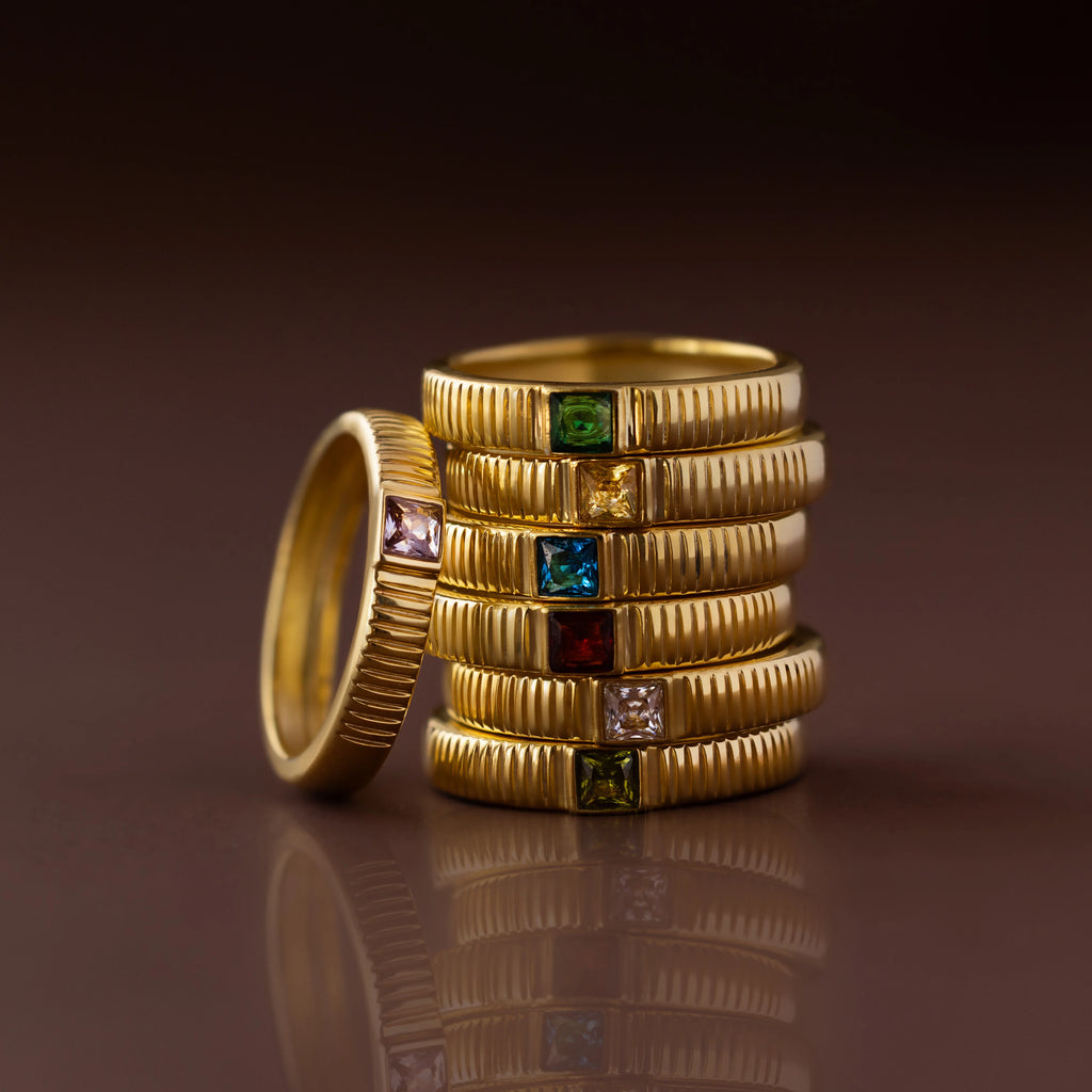 Ribbed Blue Zircon Band Silver 18K Gold Plated
