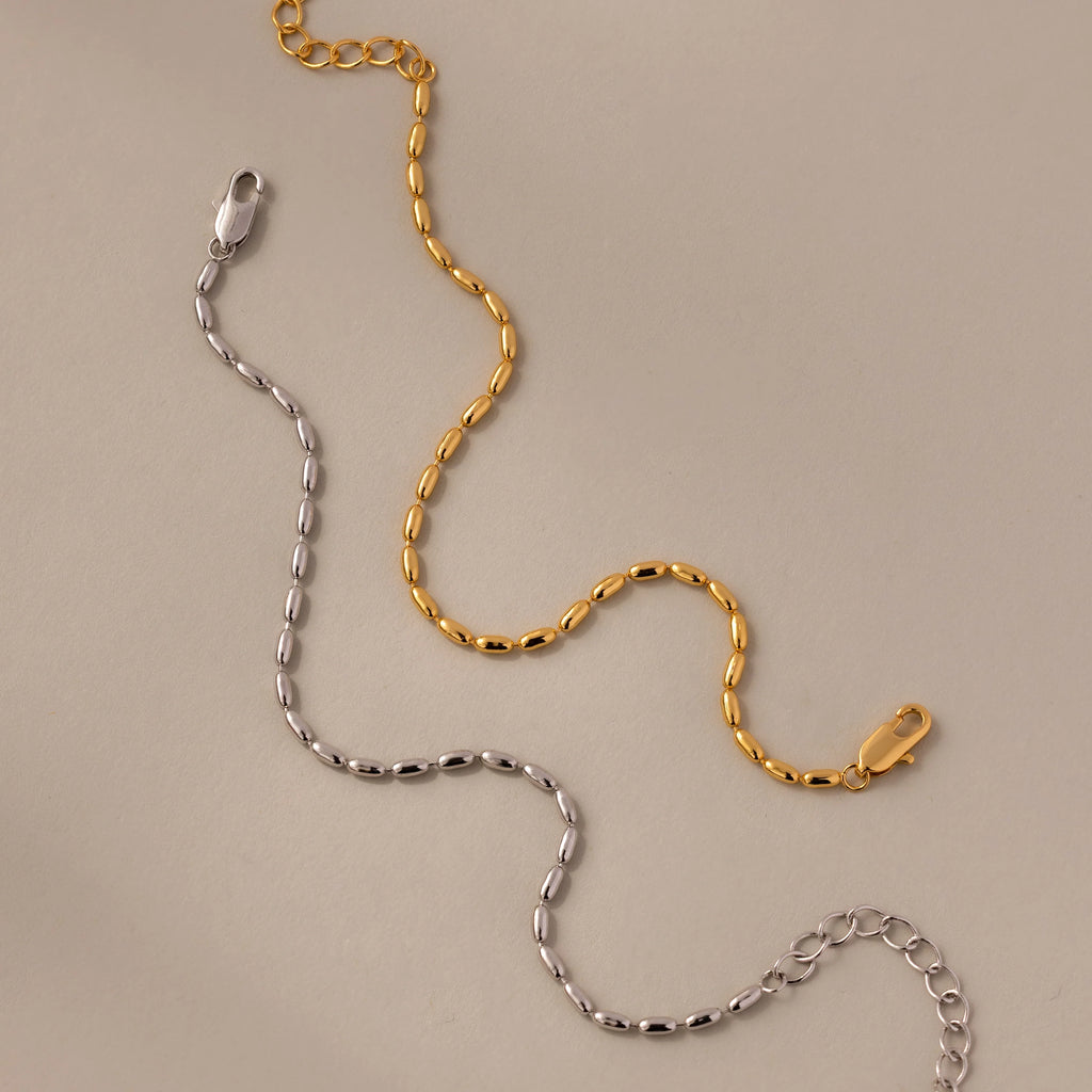 Oval Beaded Bracelet Silver 18K Gold Plated