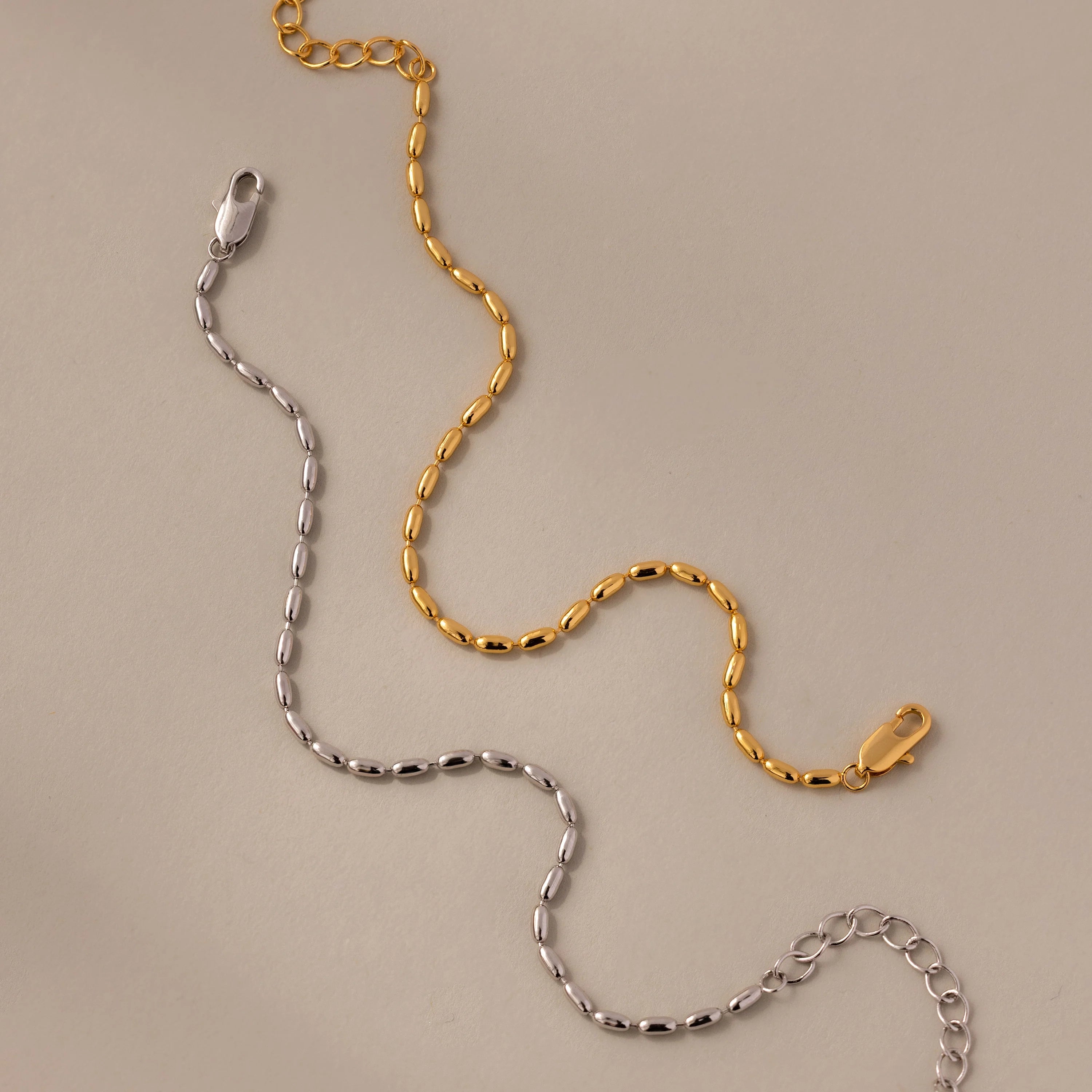 Oval Beaded Bracelet Silver 18K Gold Plated