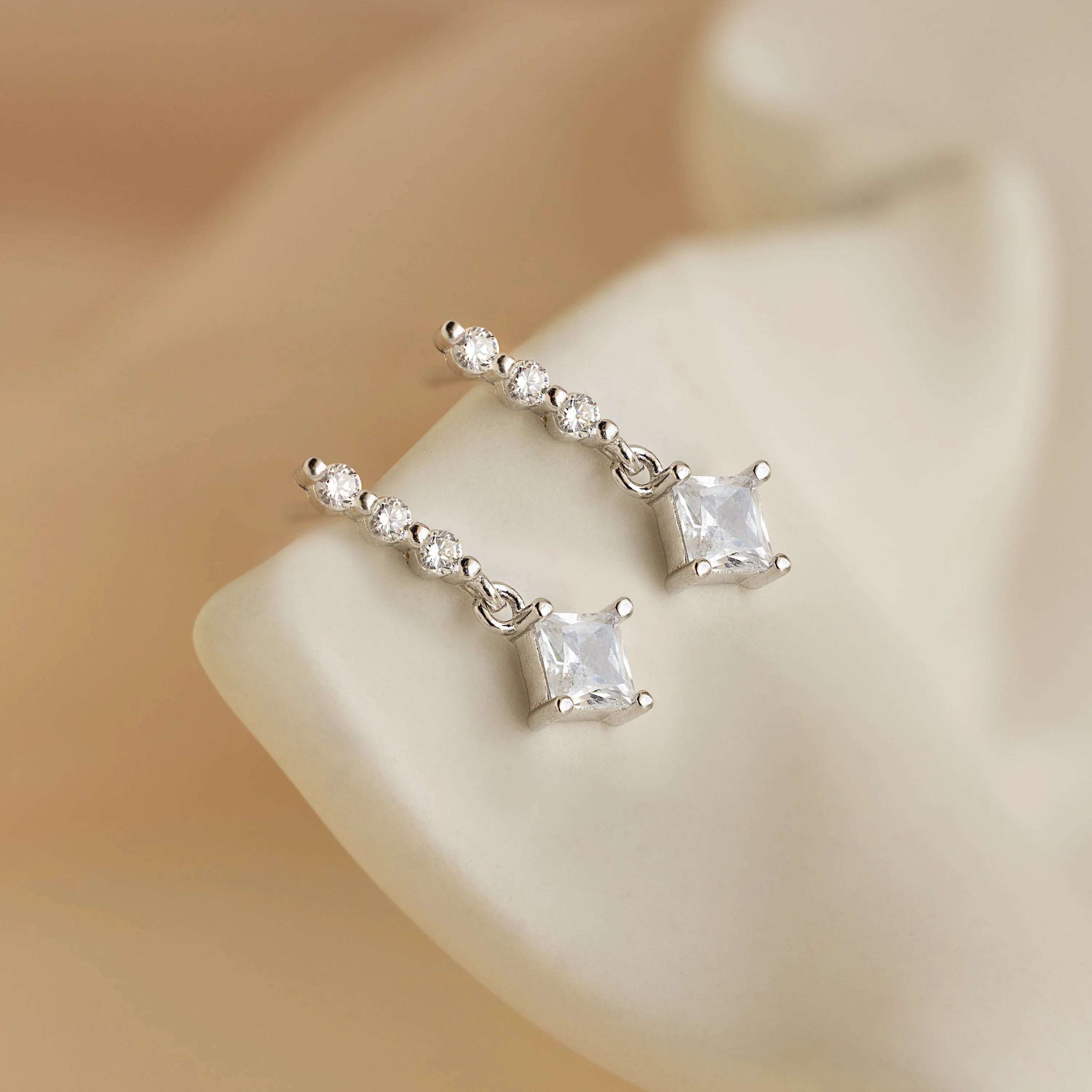 Princess Diamond Drop Studs Silver 18K Gold Plated