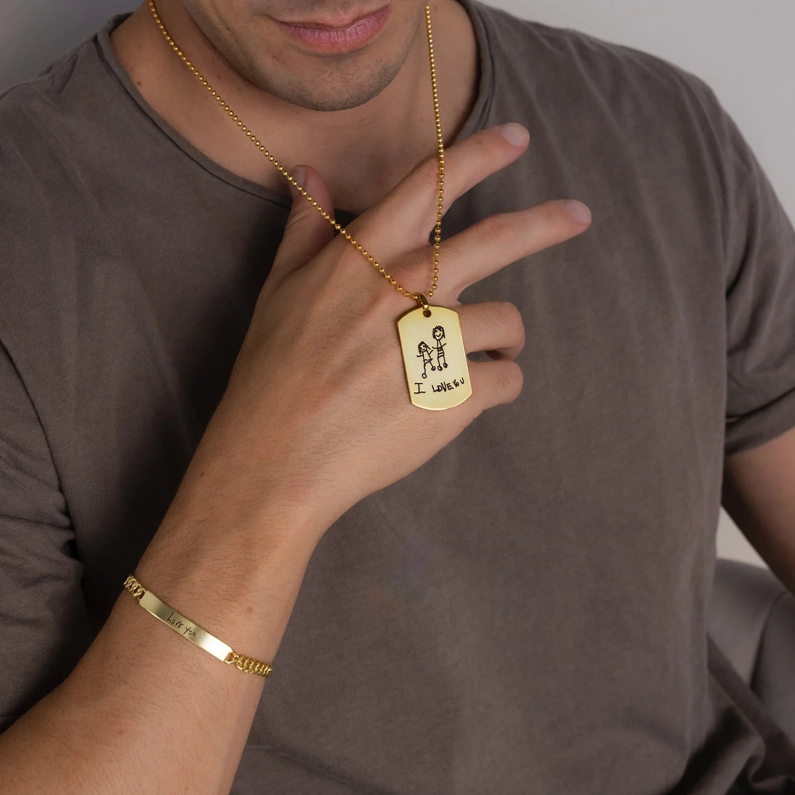 Men's Dog Tag Necklace Silver 18K Gold Plated