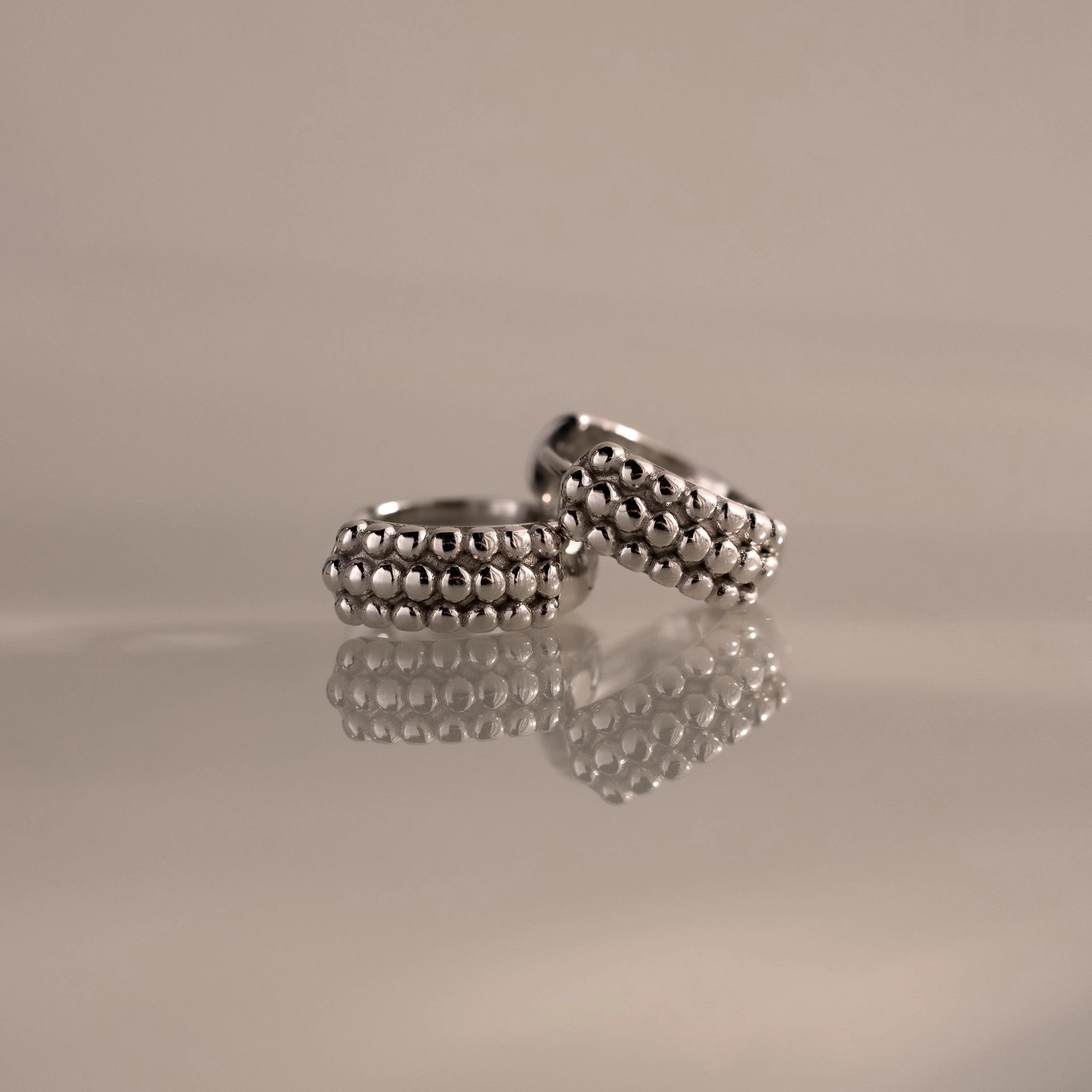 Beaded Chunky Hoops Silver 18K Gold Plated