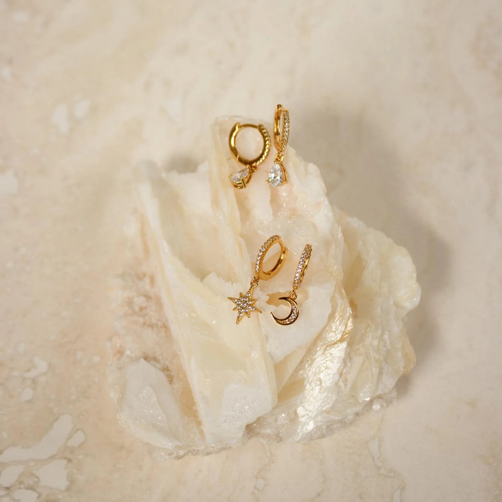 Moon and Star Huggies Silver 18K Gold Plated