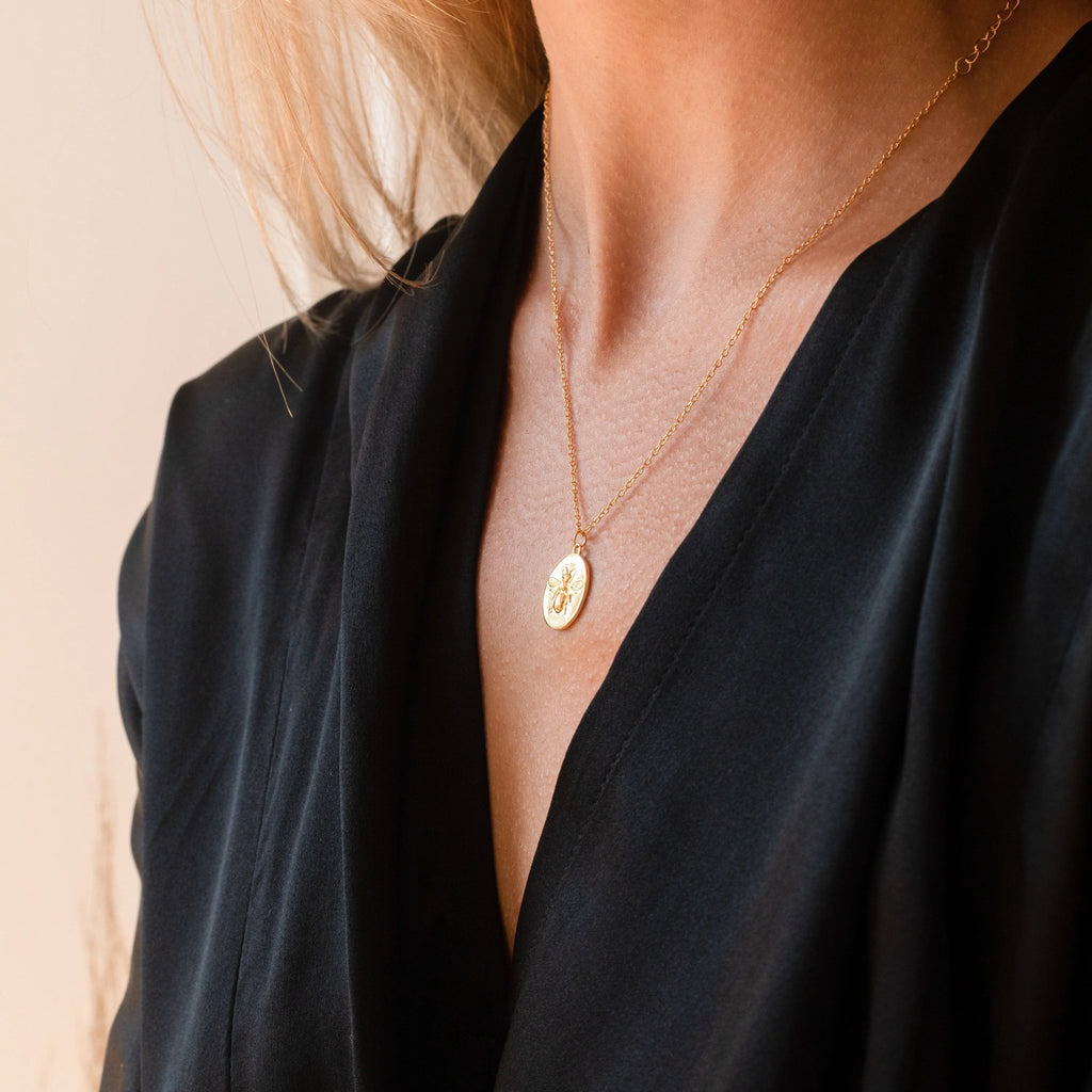 Bee Coin Necklace Silver 18K Gold Plated