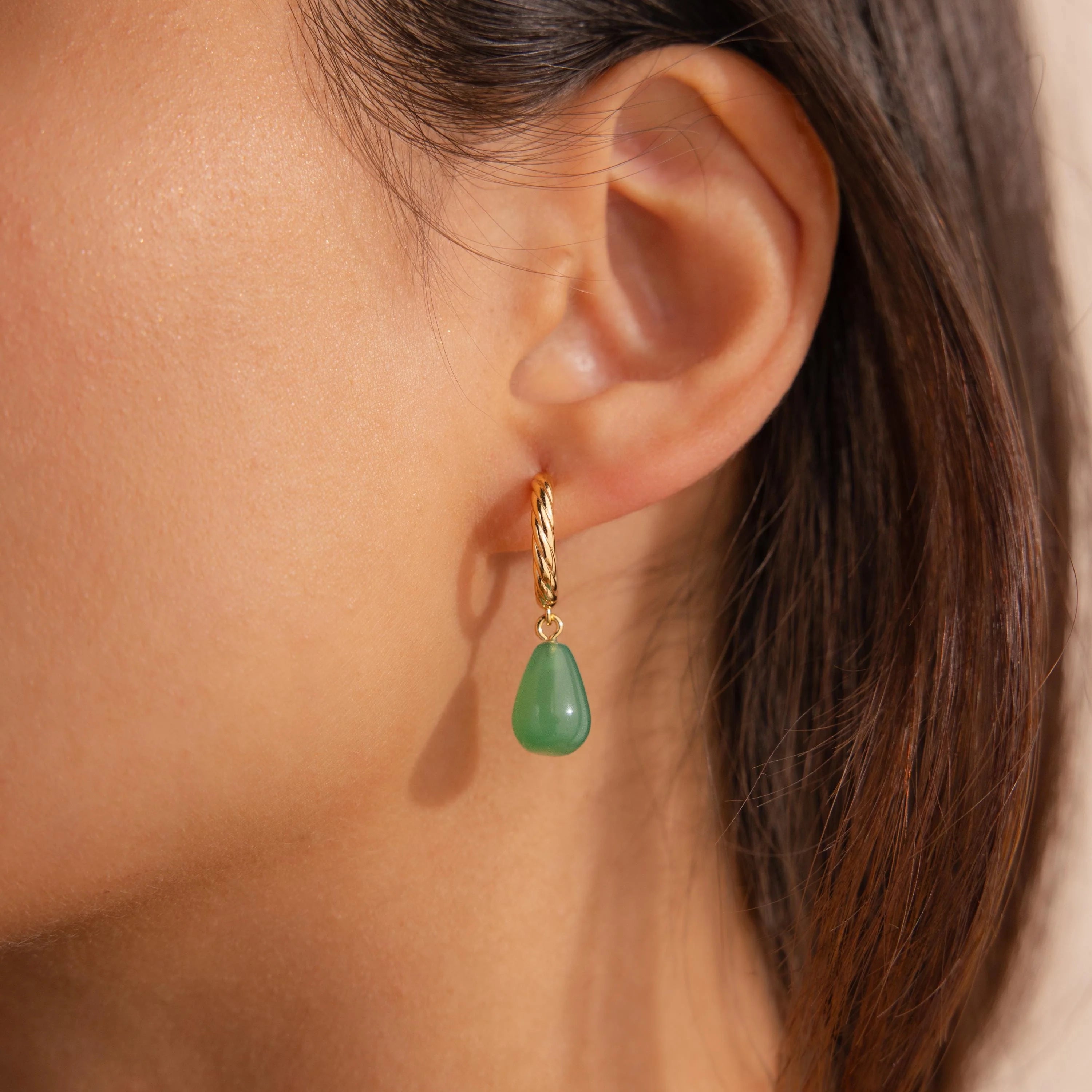 Twisted Jade Hoops Silver 18K Gold Plated