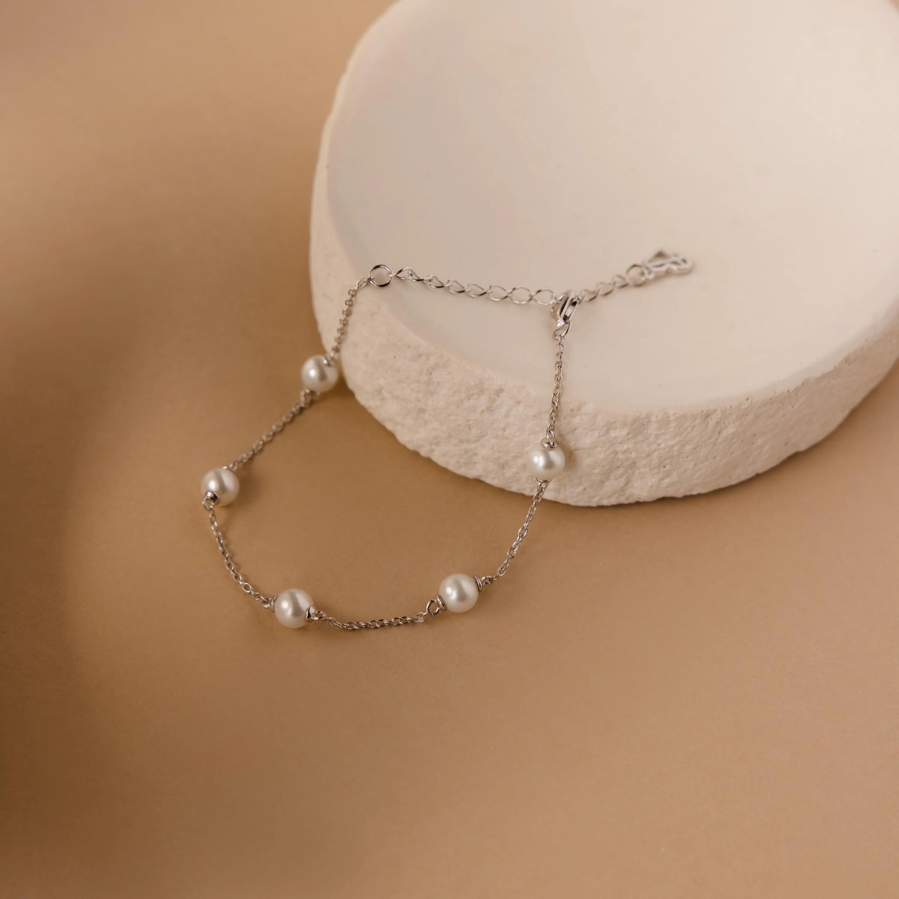 Pearl Station Bracelet Silver 18K Gold Plated