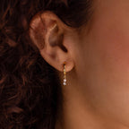 Dangling Pearl Diamond Huggies Silver 18K Gold Plated