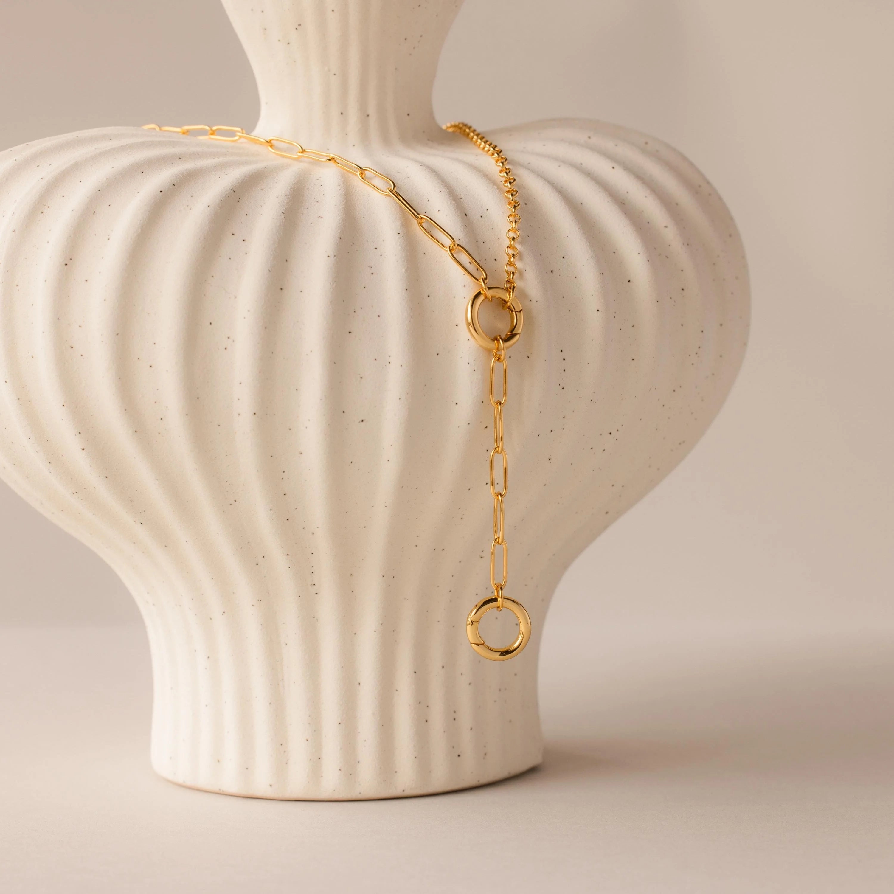 Rolo Lariat Paperclip Clasp Necklace Silver 18K Gold Plated