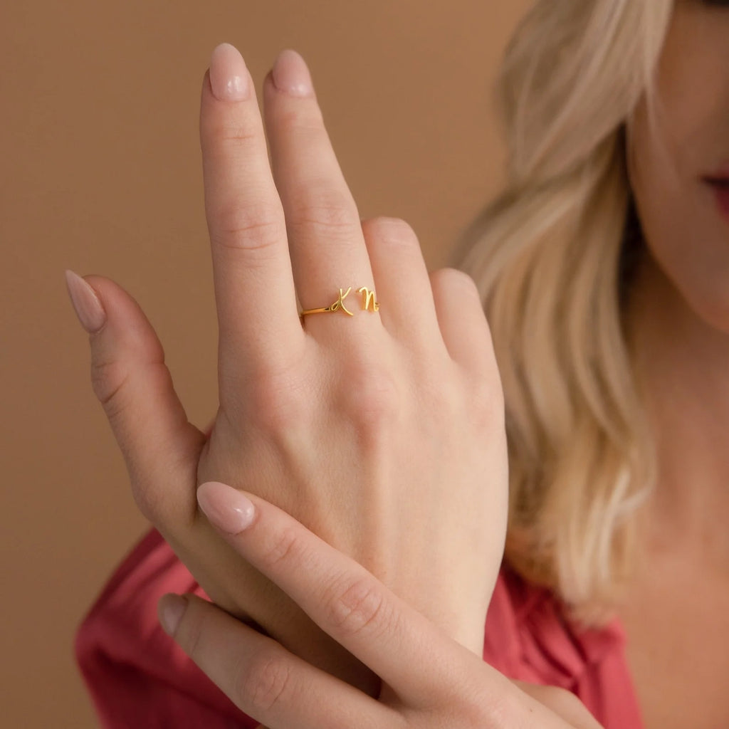 Nella Duo Initial Ring  Silver 18K Gold Plated