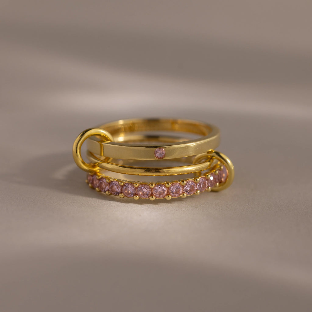 Birthstone Triple Eternity Band Ring Set Silver 18K Gold Plated