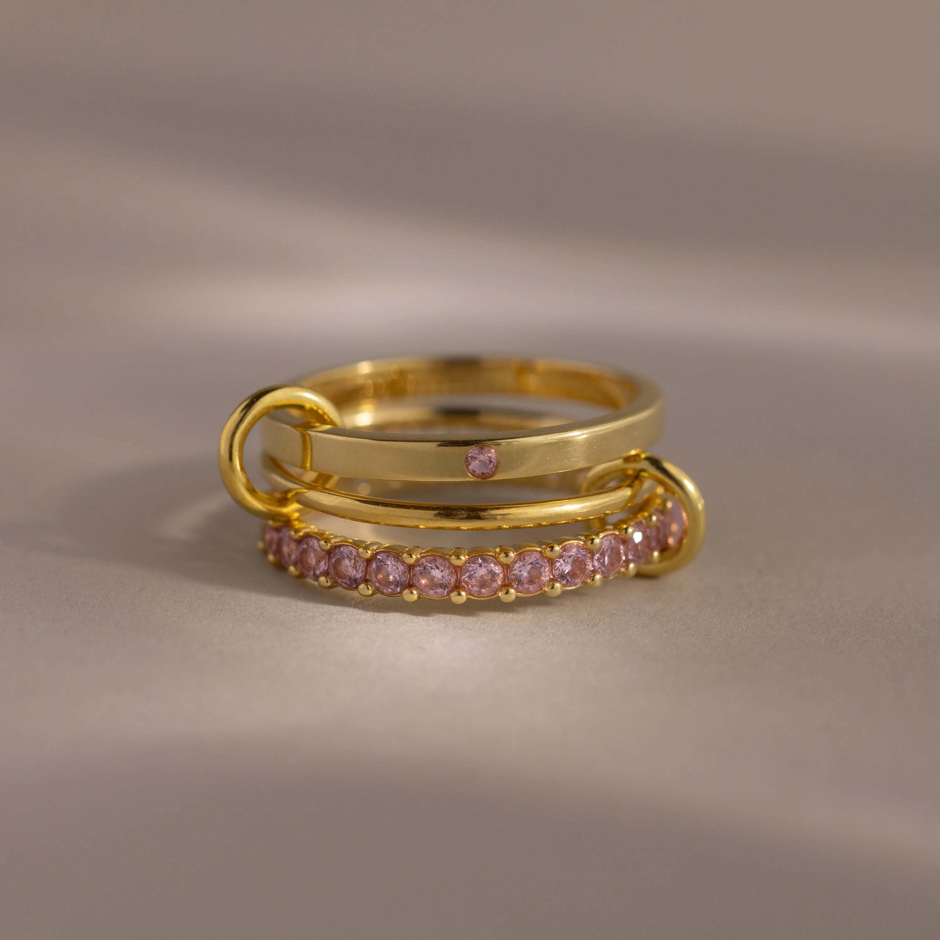Birthstone Triple Eternity Band Ring Set Silver 18K Gold Plated