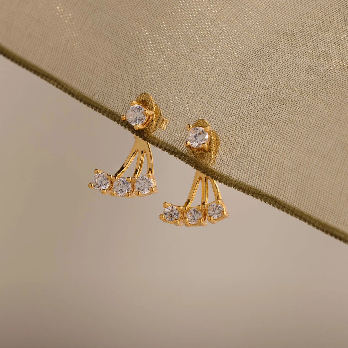 Diamond Cascade Ear Jackets Silver 18K Gold Plated