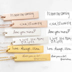 Vertical Handwriting Bar Necklace Silver 18K Gold Plated