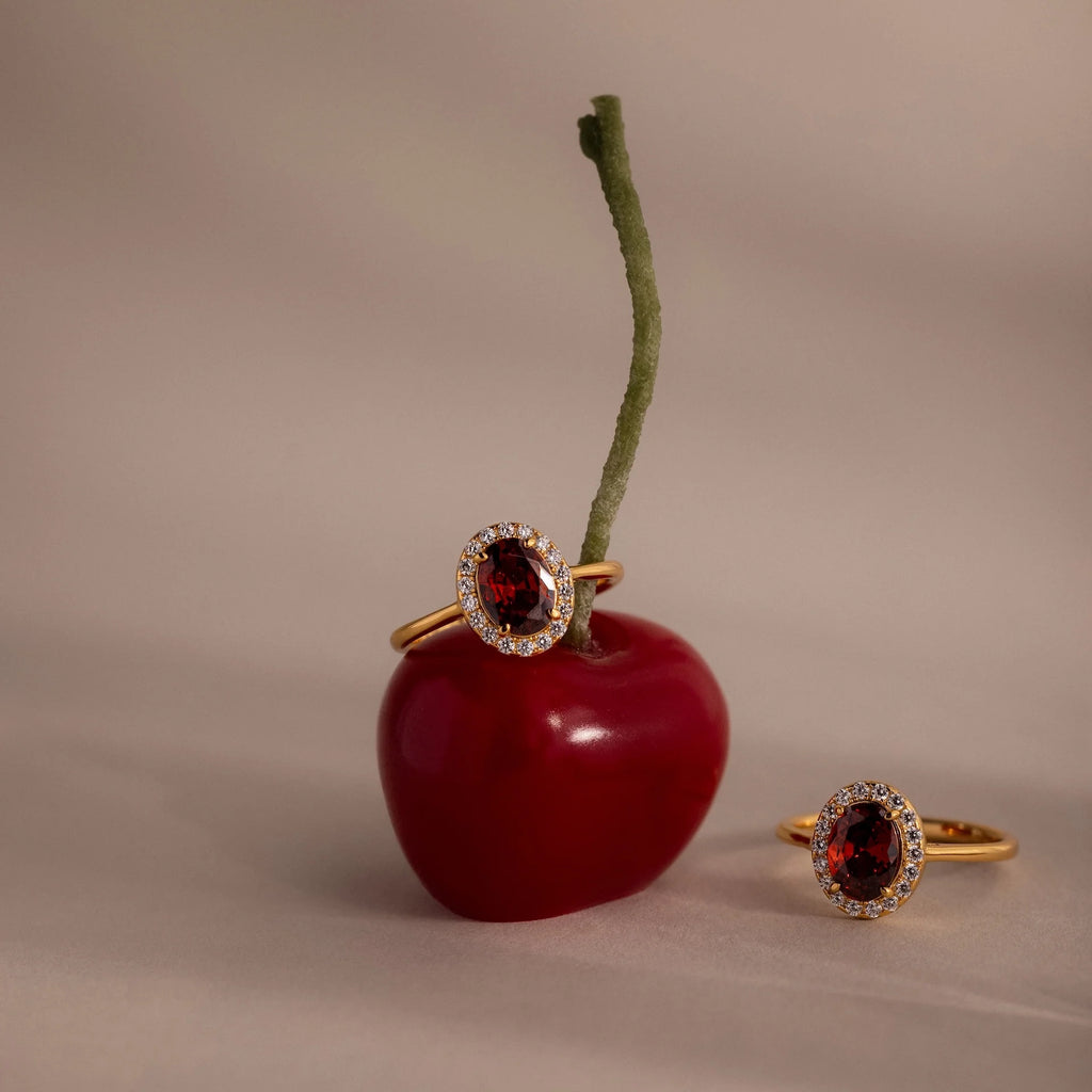 Diamond Garnet Pave Ring Silver 18K Gold Plated