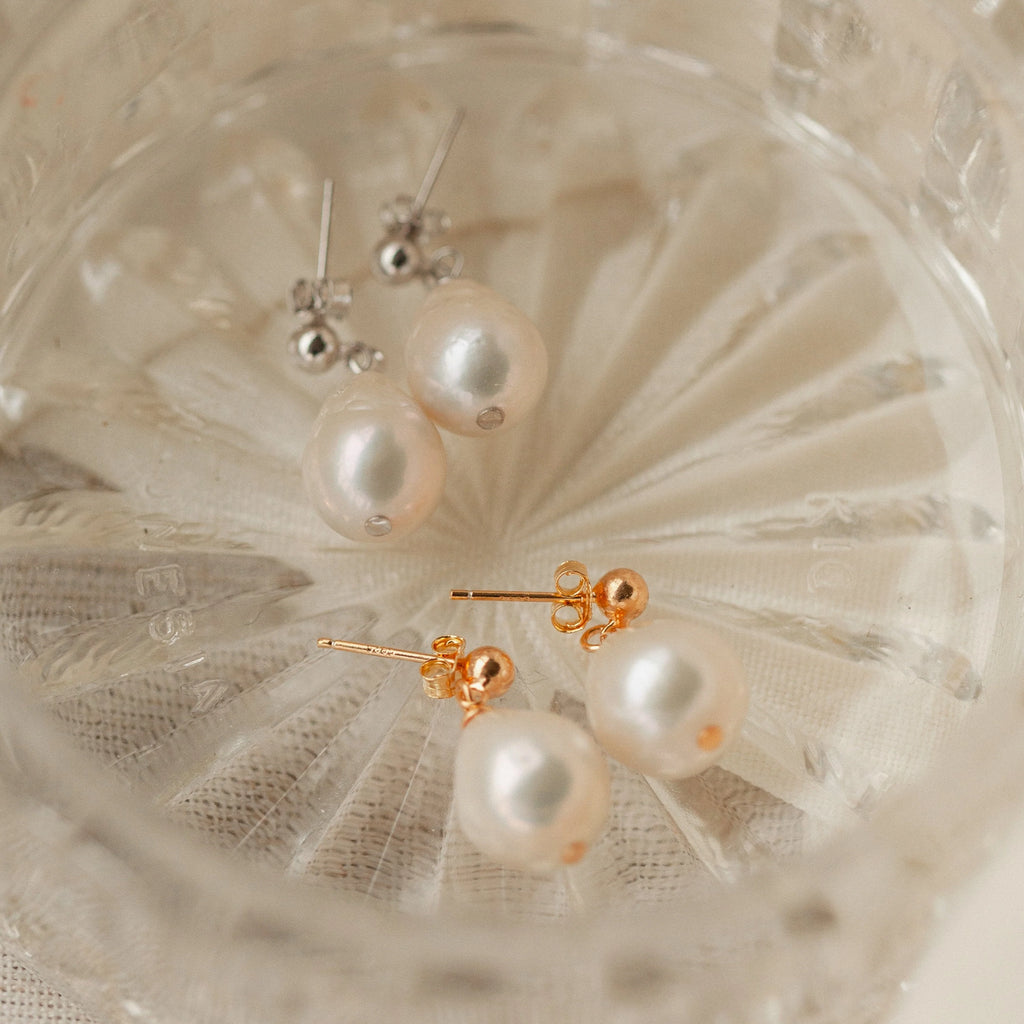 Baroque Pearl Earrings Silver 18K Gold Plated