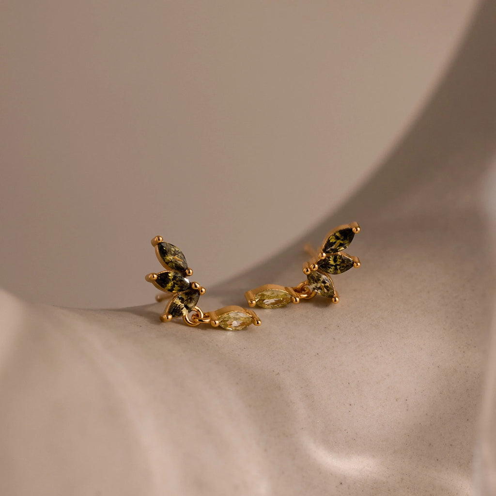 Peridot Marquise Drop Studs Silver 18K Gold Plated