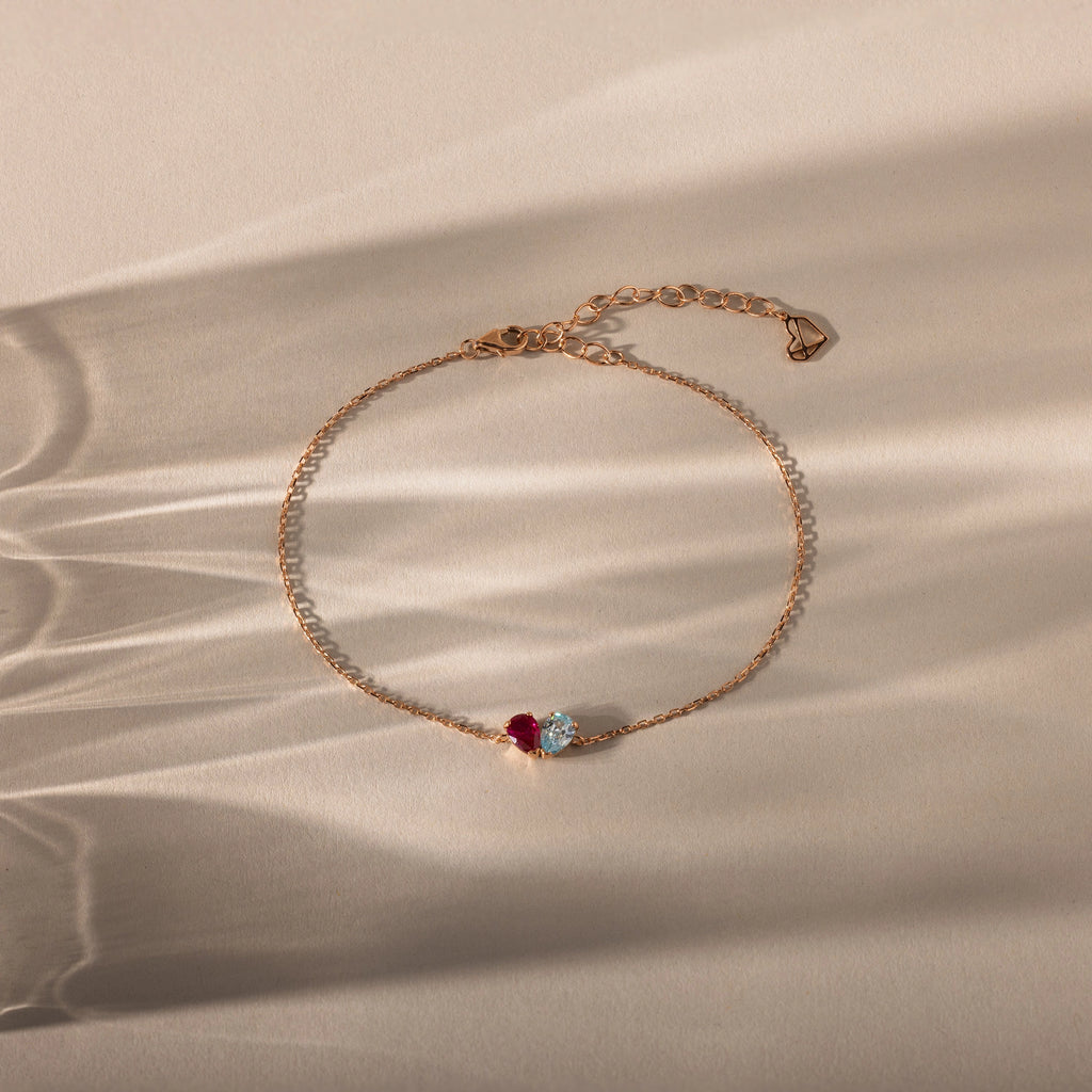 Toi et Moi Teardrop Heart Bracelet Silver 18K Gold Plated