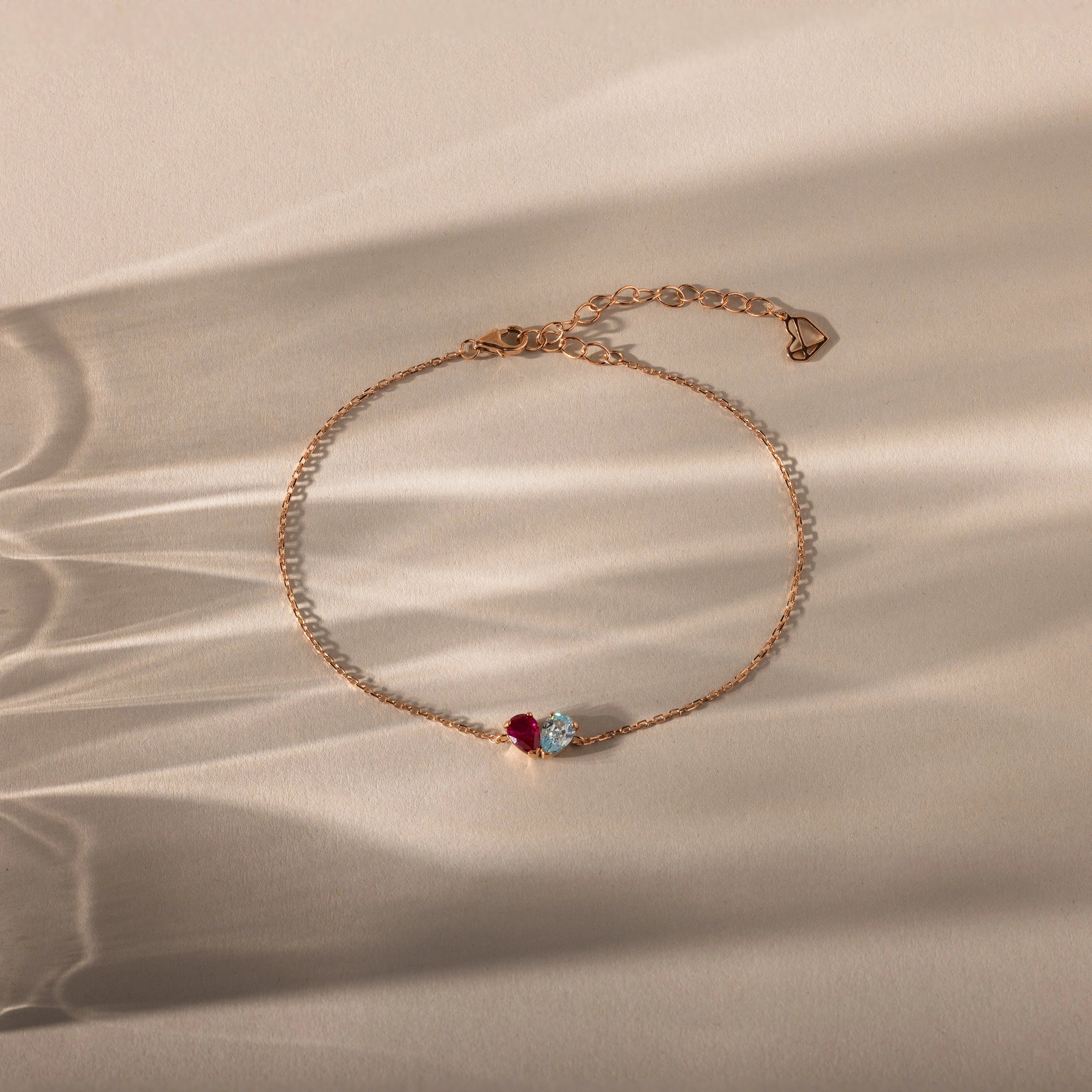 Toi et Moi Teardrop Heart Bracelet Silver 18K Gold Plated