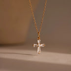 Diamond Art Deco Cross Necklace Silver 18K Gold Plated