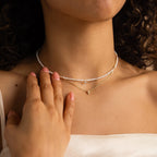 Pearl & Diamond Duo Necklace Silver 18K Gold Plated