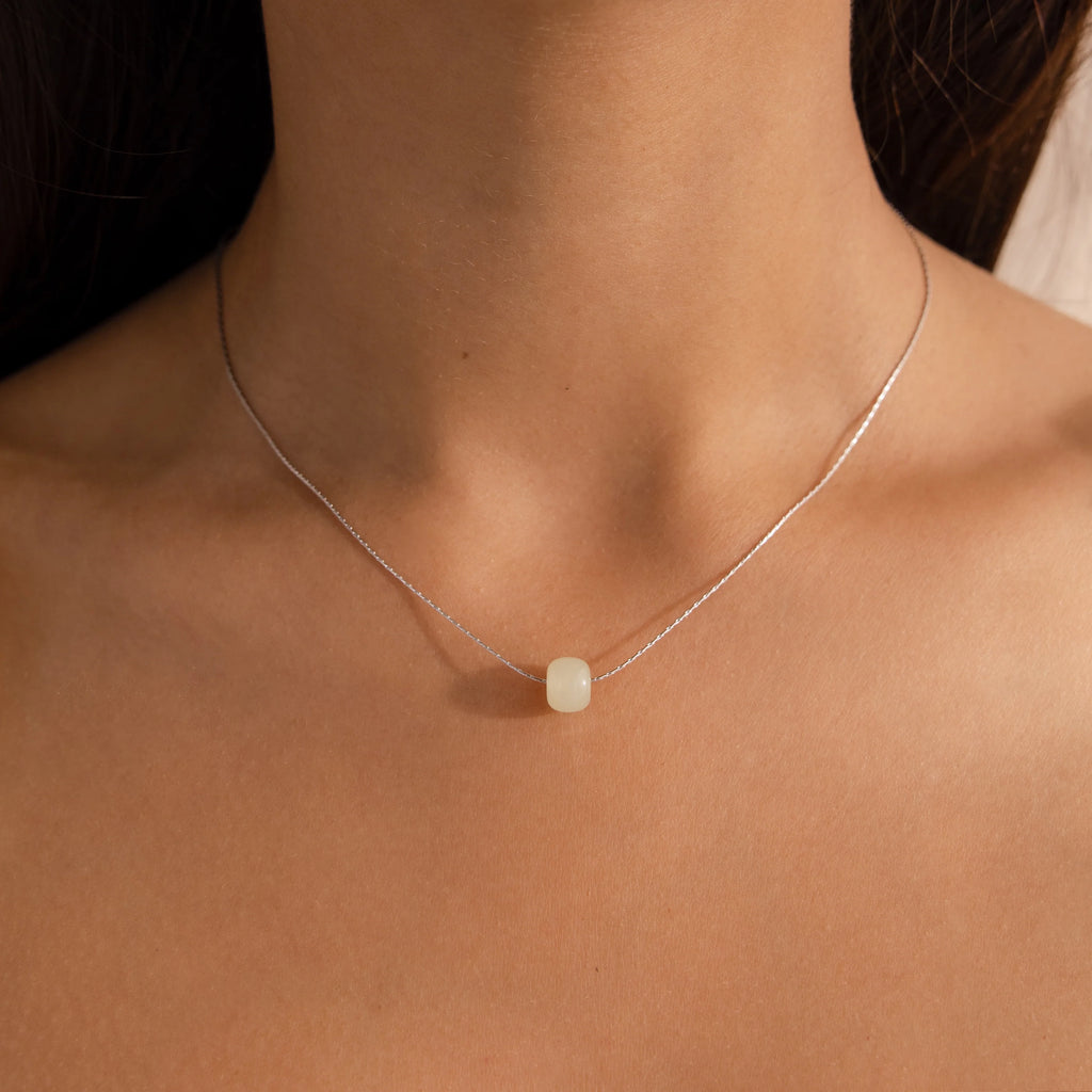 Jade Bead Necklace Silver 18K Gold Plated