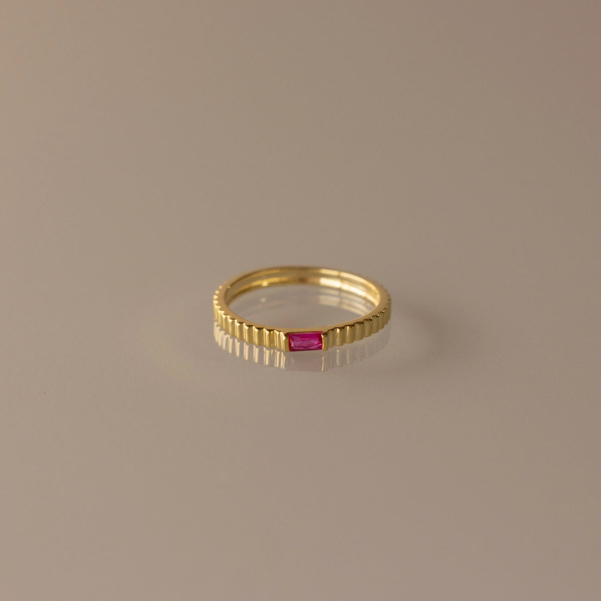 Dainty Ribbed Ruby Ring Silver 18K Gold Plated