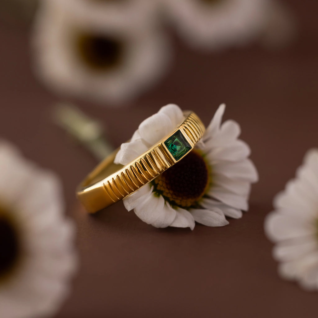 Ribbed Emerald Band Silver 18K Gold Plated