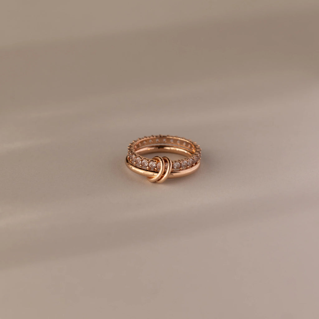 Diamond Duo Tennis Eternity Band Ring Set Silver 18K Gold Plated
