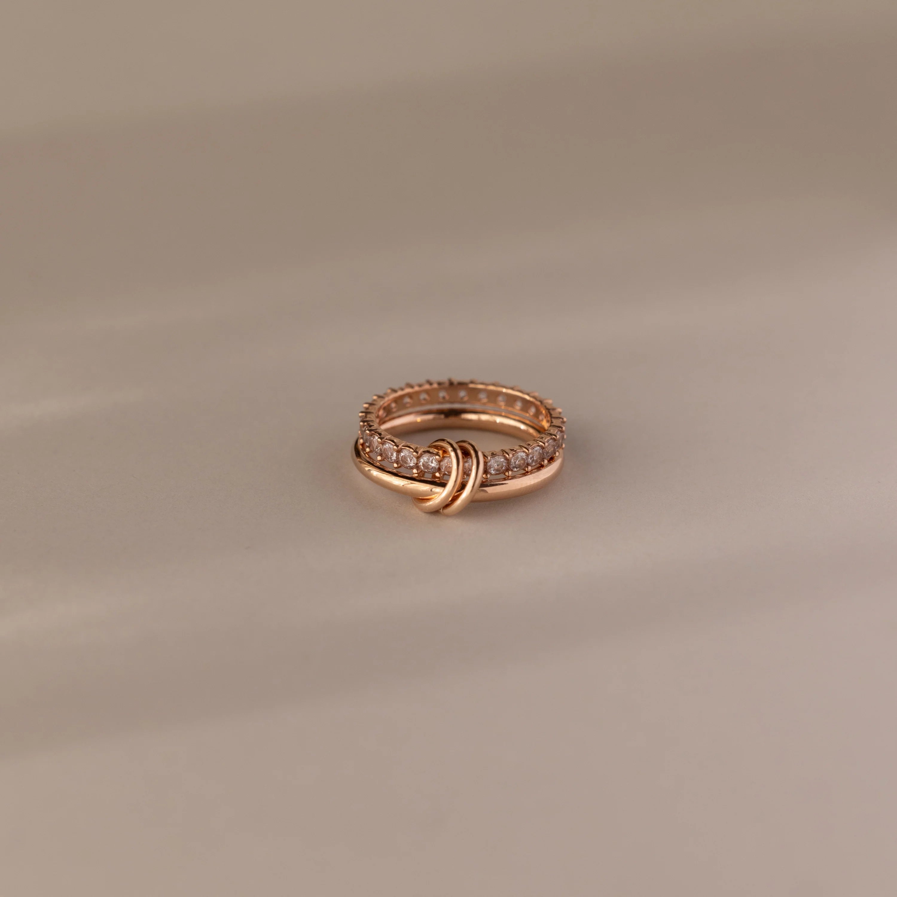 Diamond Duo Tennis Eternity Band Ring Set Silver 18K Gold Plated
