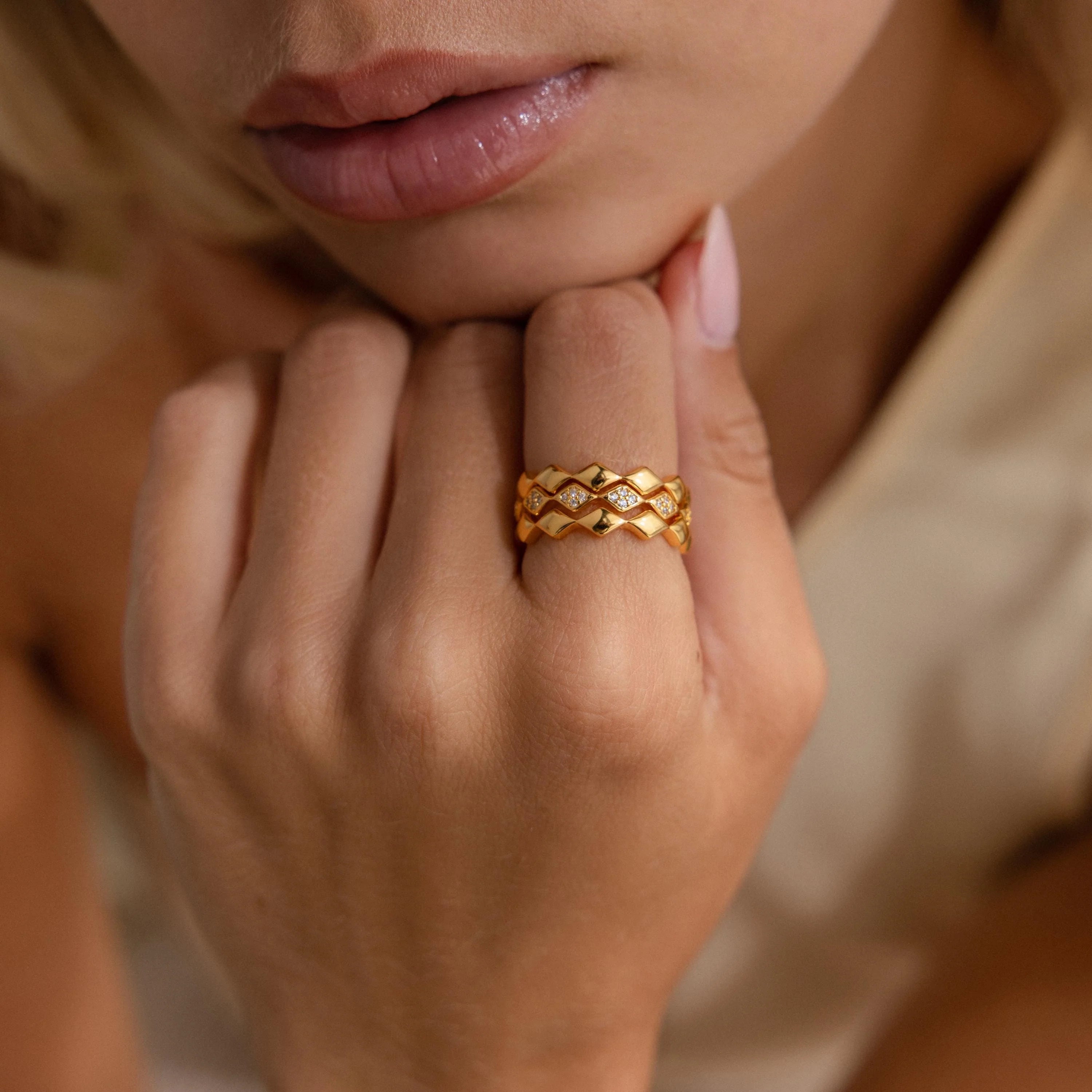 Diamond Wave Eternity Ring Set Silver 18K Gold Plated