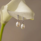 Diamond Freshwater Pearls Earrings Silver 18K Gold Plated